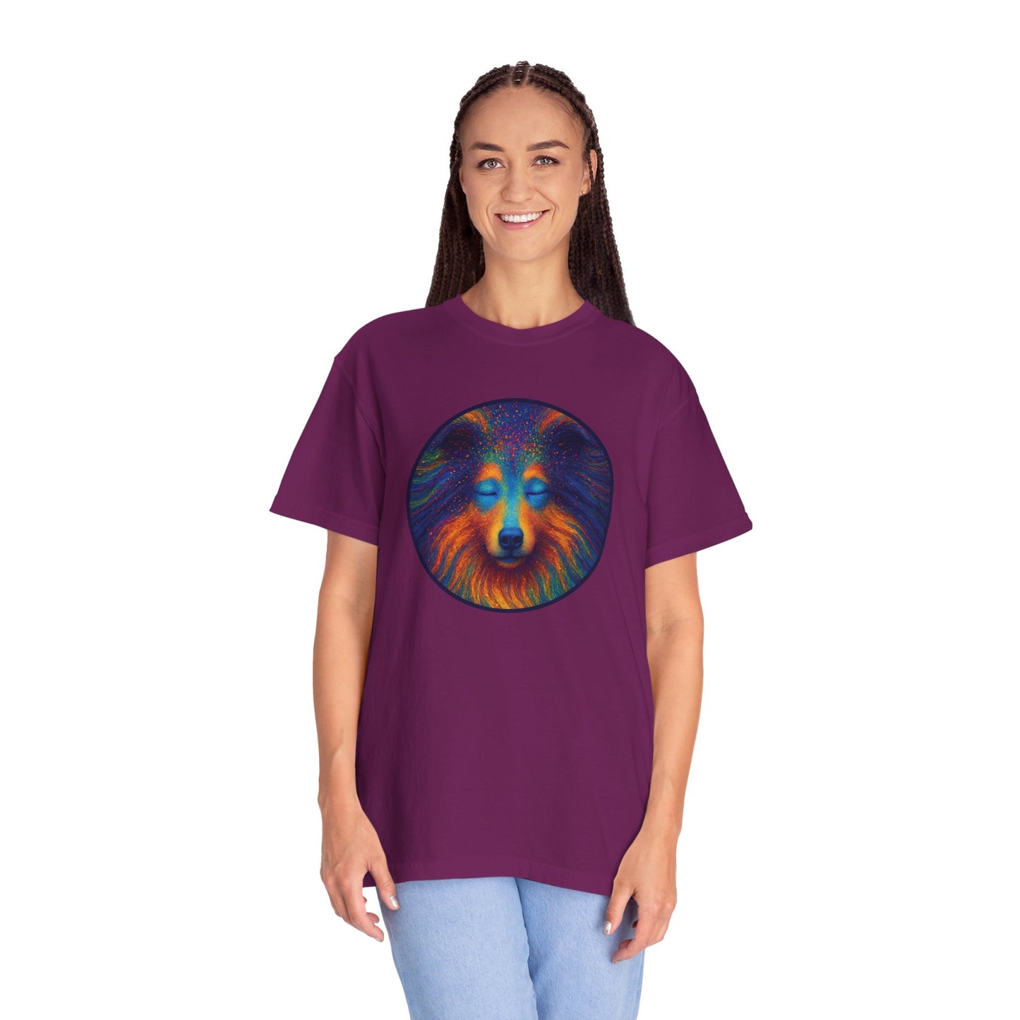 Vibrant Art T-Shirt, Psychedelic Collie Shirt, Unisex Tee, Unique Graphic Tee, Bohemian Style T-Shirt, Nature Lover Gift