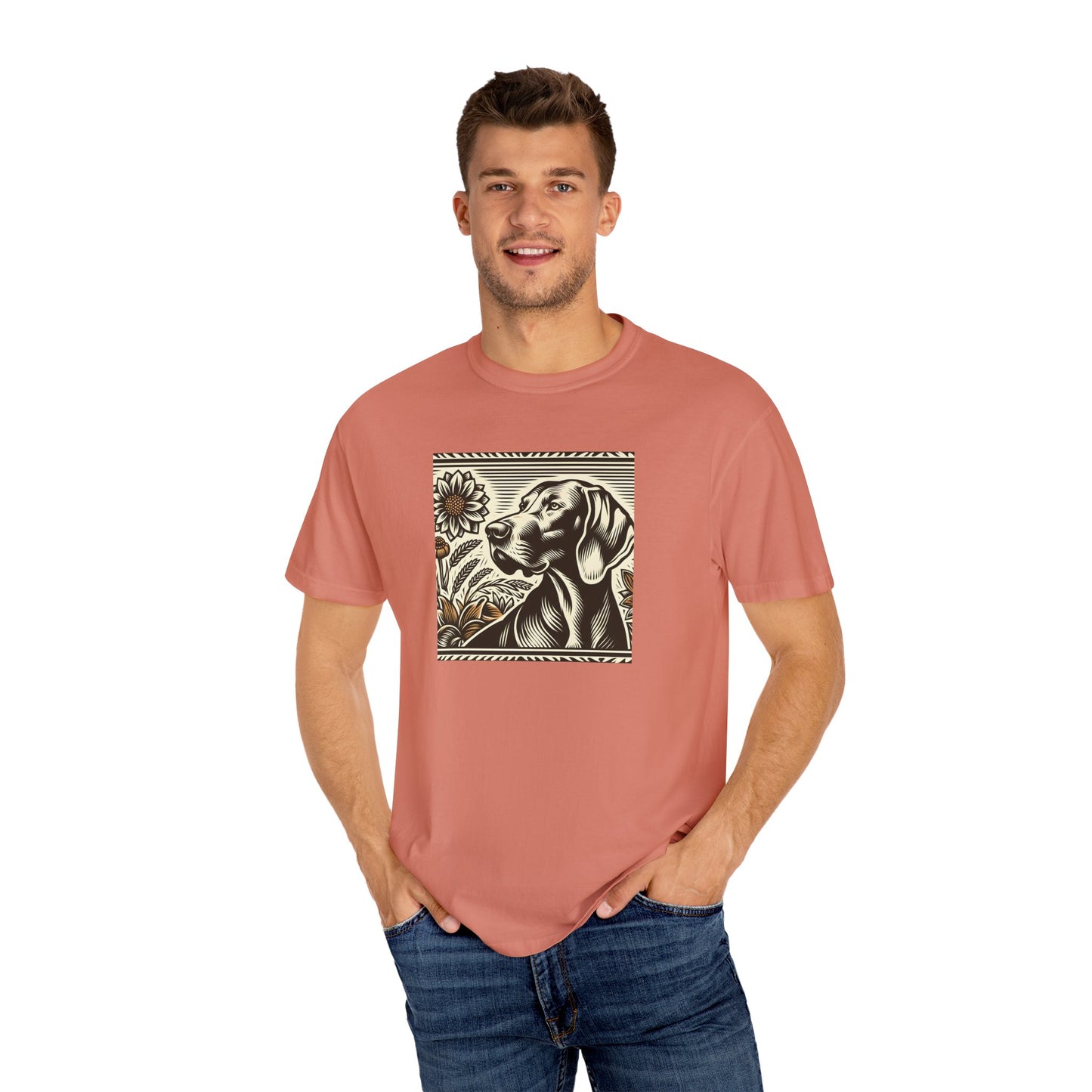 Weimaraner Dog Lover's Unisex Garment-Dyed T-Shirt with Floral Design