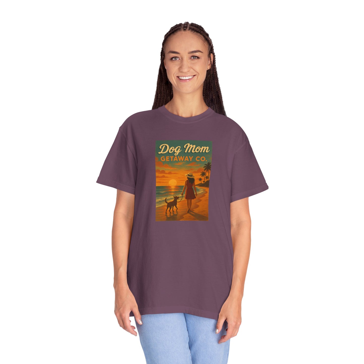 Dog Mom Sunset Tee, Unisex T-Shirt, Dog Lover Gift, Summer Vacation Shirt, Pet Parent Apparel, Casual Everyday Wear
