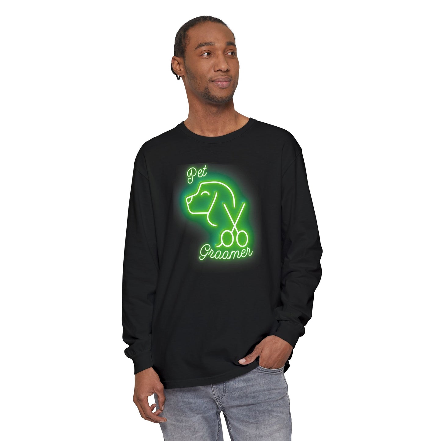 Neon Green Pet Groomer Long Sleeve T-Shirt - Perfect Gift for Dog Lovers