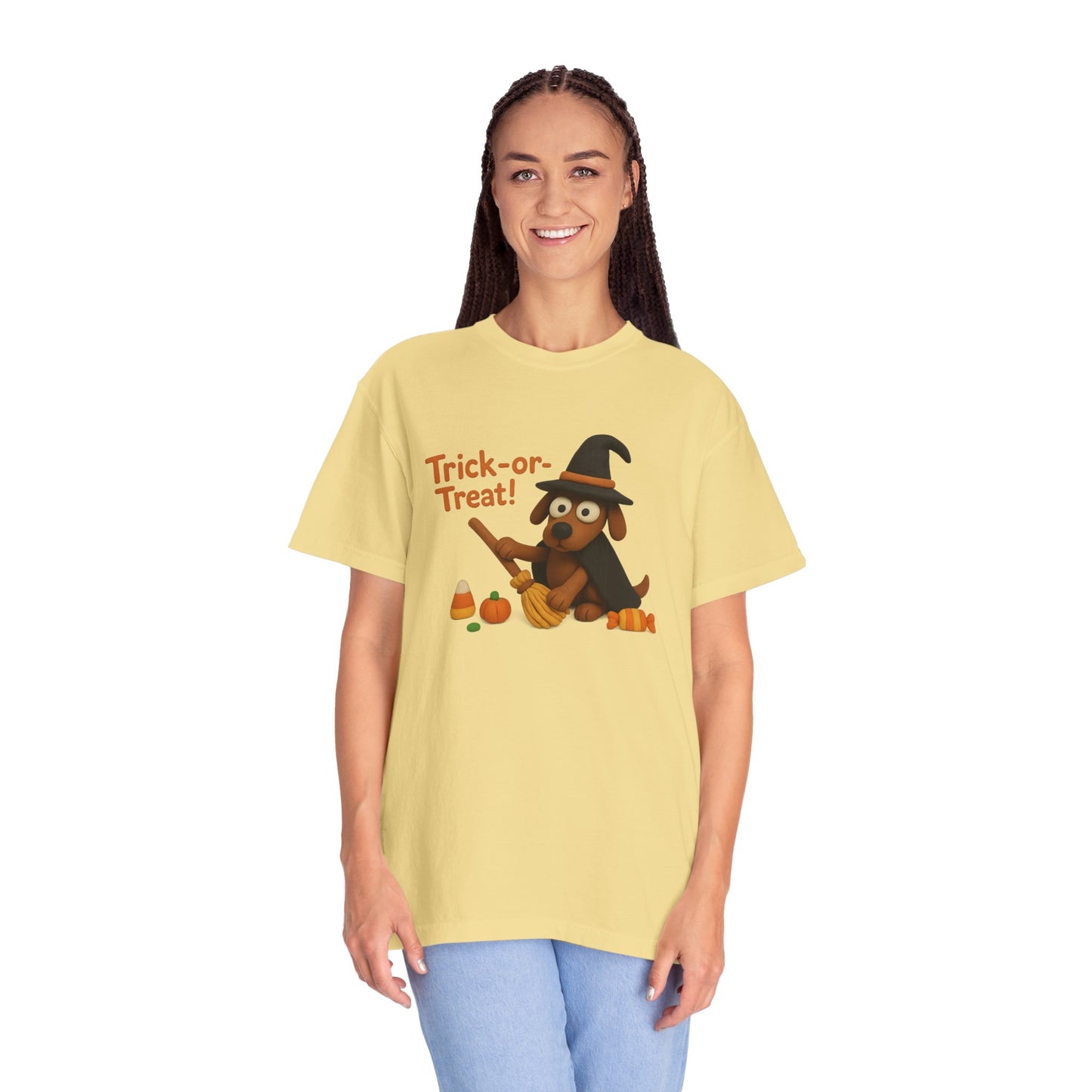 Cute Halloween Dog T-Shirt, Trick-or-Treat Shirt, Fall Apparel, Pet Lover Gift, Unisex Halloween Clothing, Animal Lover Tee