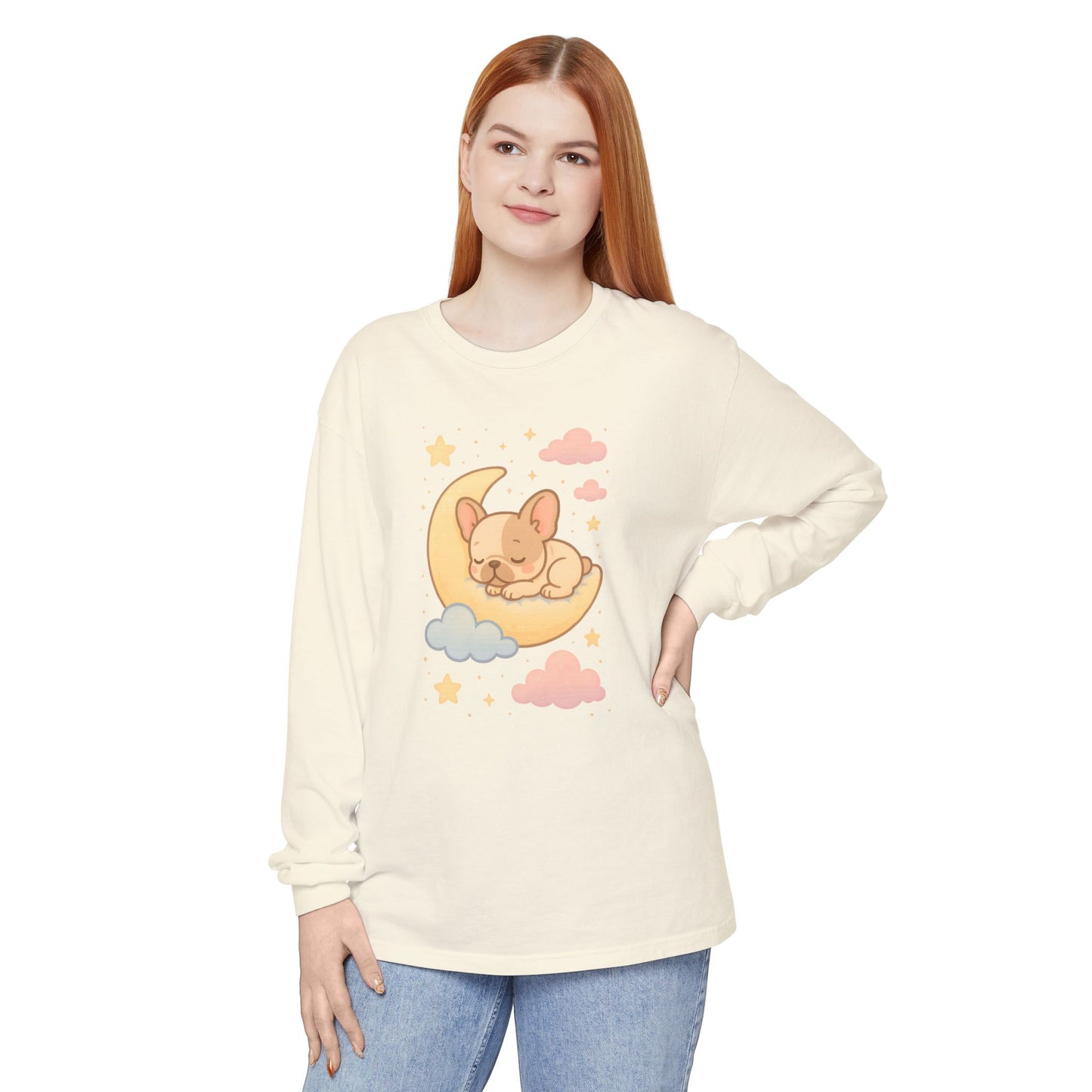 Cozy Dog-Themed Long Sleeve T-Shirt for Pet Lovers, Cute Sleepy Dog Shirt, Gift for Dog Moms, Relaxed Style Shirt, Perfect for Fall