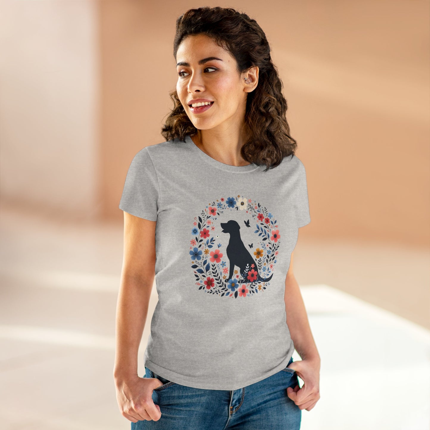 Floral Dog Lover Tee, Cute Pet Shirt, Women’s Casual Cotton Tee, Gift for Dog Moms, Summer Style T-Shirt, Animal Lover Apparel