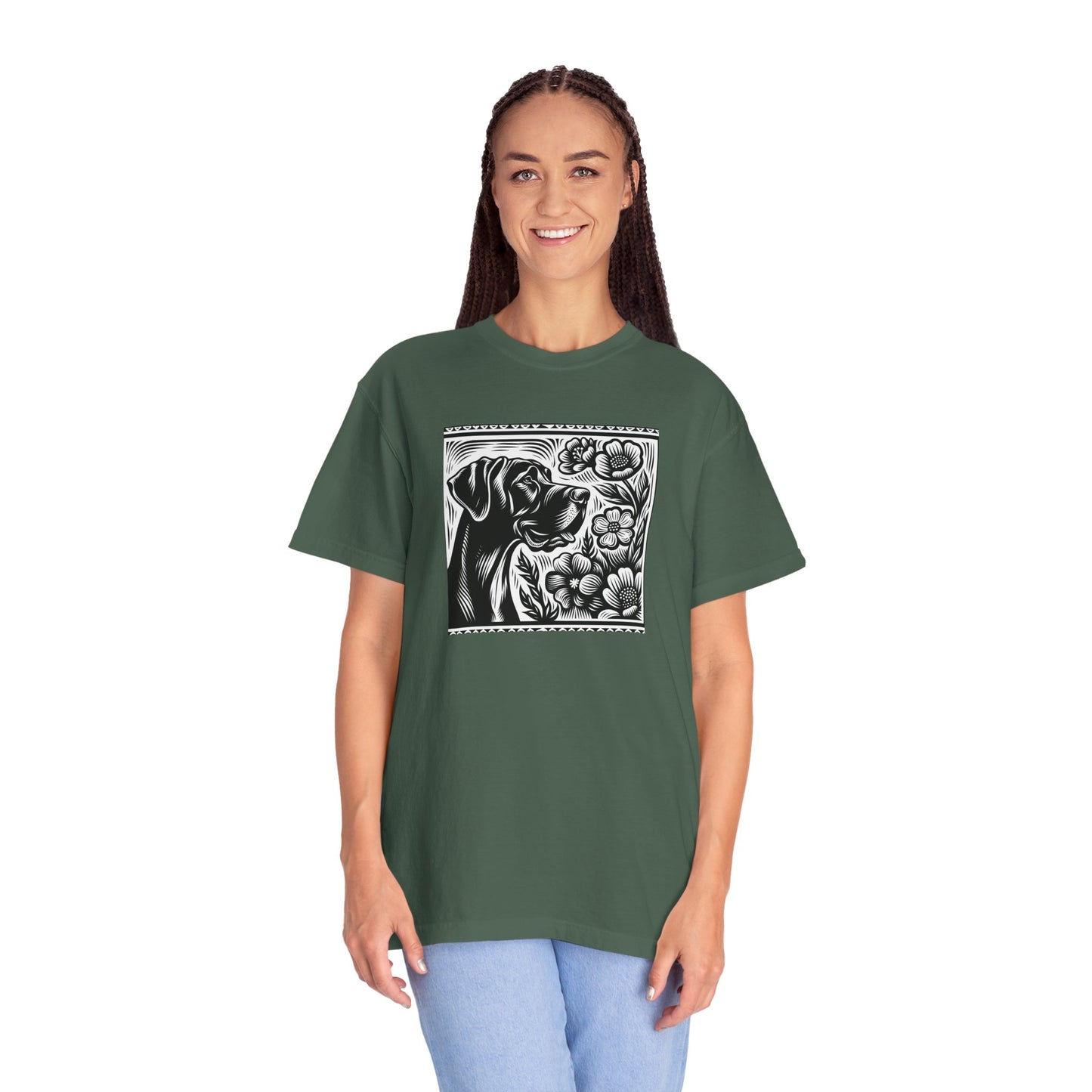 Great Dane Dog Lover's Floral Print T-Shirt | Unisex Garment-Dyed Tee