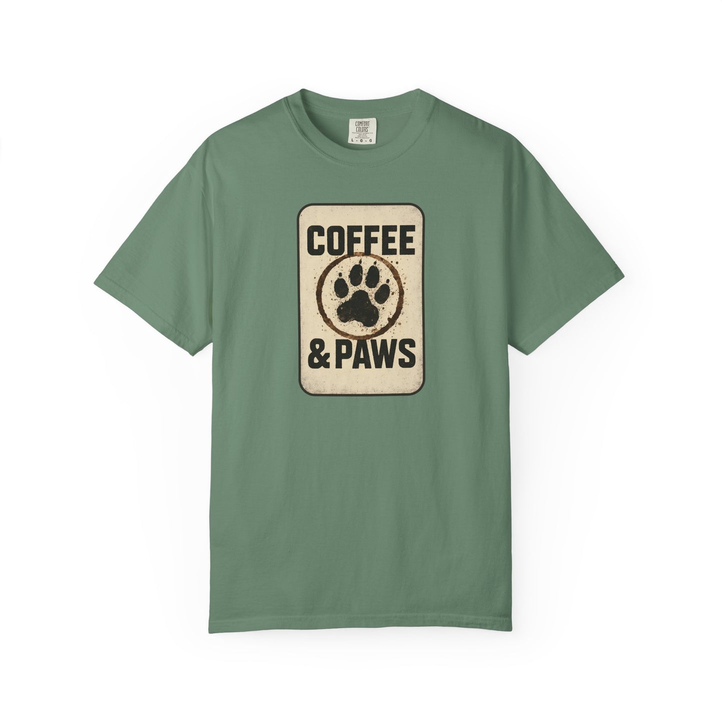 Coffee & Paws Unisex Garment-Dyed T-shirt, Dog Lover Tee, Pet Owner Gift, Coffee Lover Shirt, Animal Enthusiast Apparel, Casual Wear