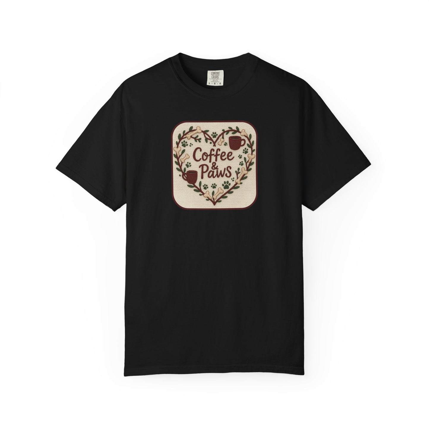 Coffee Paws Unisex Garment-Dyed T-shirt, Cute Coffee Lover Tee, Gift for Dog Owners, Nature-Inspired Shirt, Cozy Casual Wear