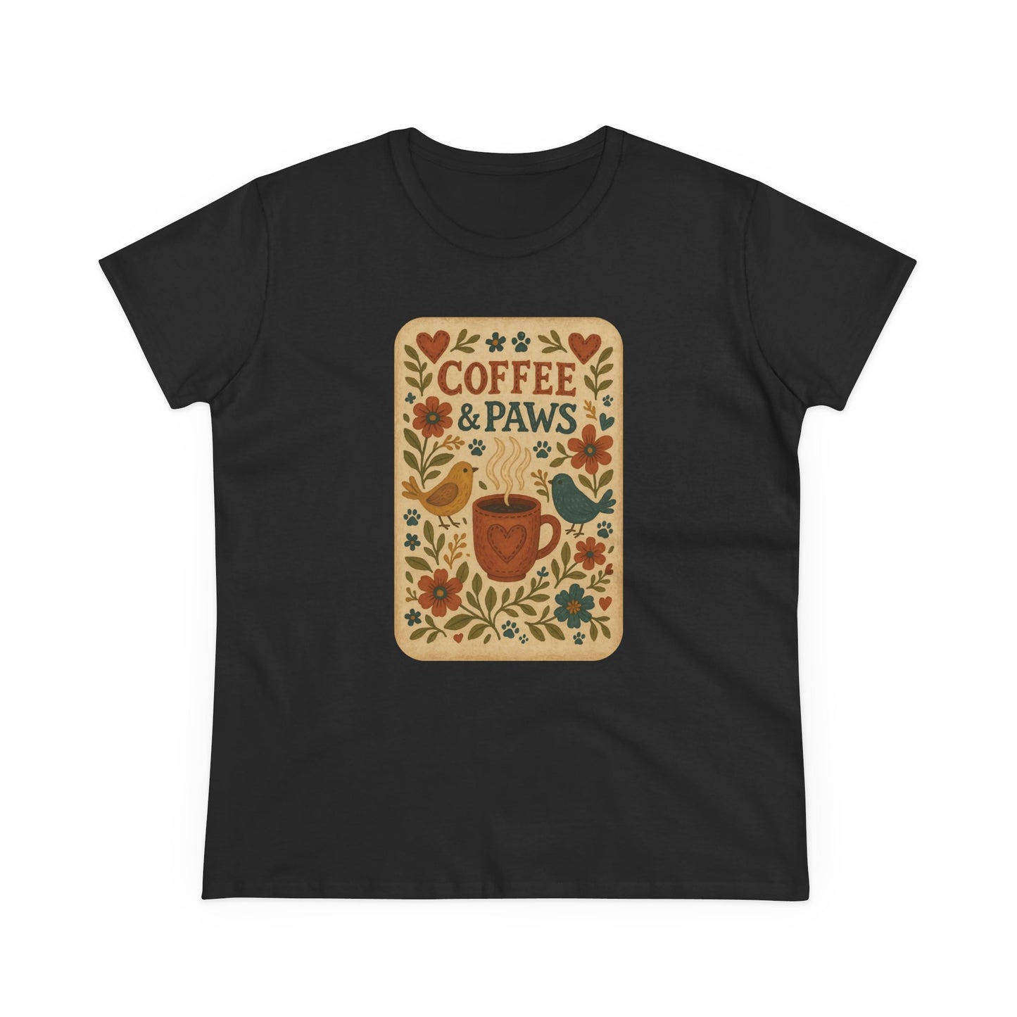 Coffee & Paws Women's Tee - Cozy Cotton Shirt for Pet Lovers, Casual Wear, Gift for Dog Owners, Dog Mom Merchandise, Animal Lover Tee