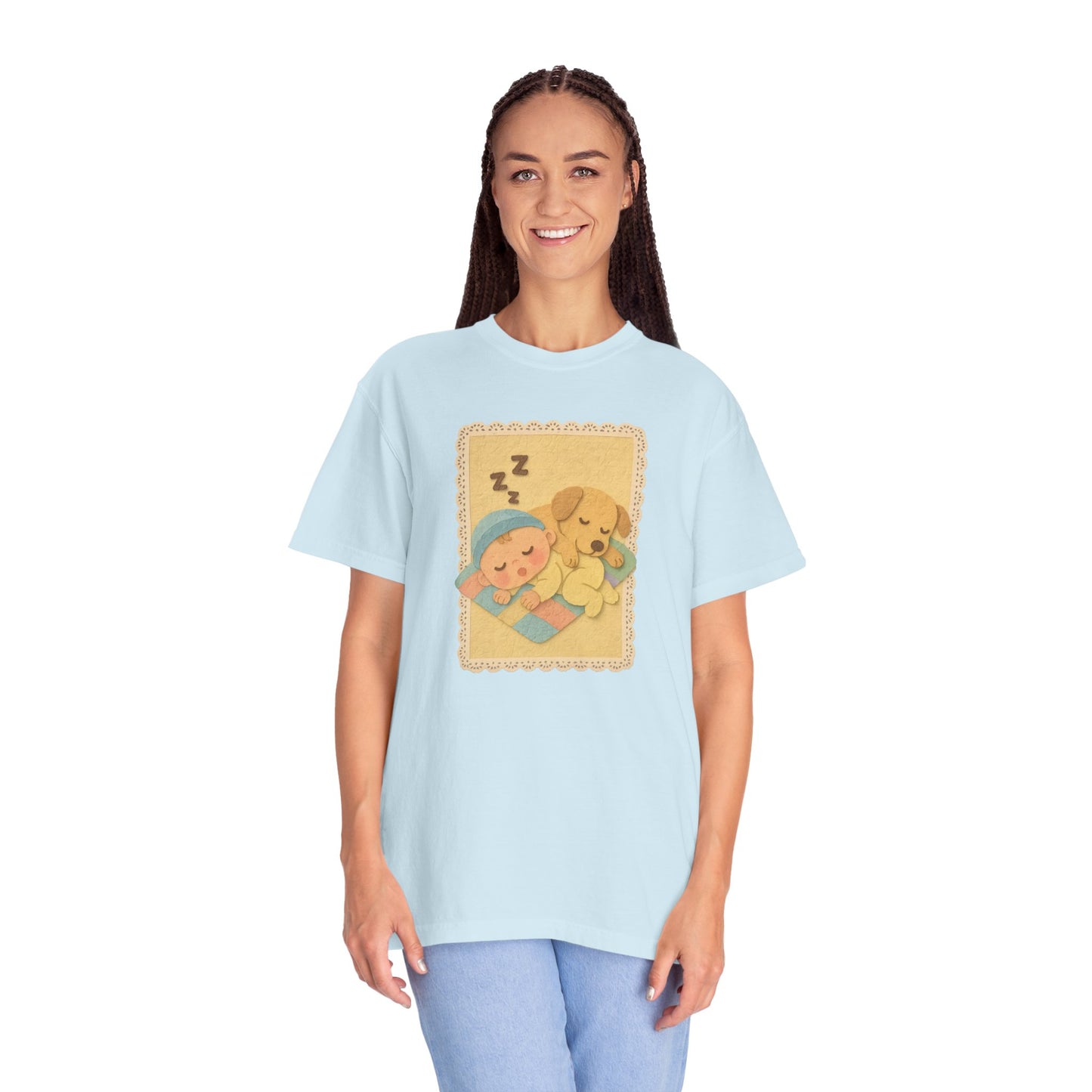 Cute Dreamy T-Shirt, Cartoon Sleepy Baby and Puppy Design, Cozy Gift for Kids, Fun Sleepwear, Nursery Decor, Pet Lover Gift