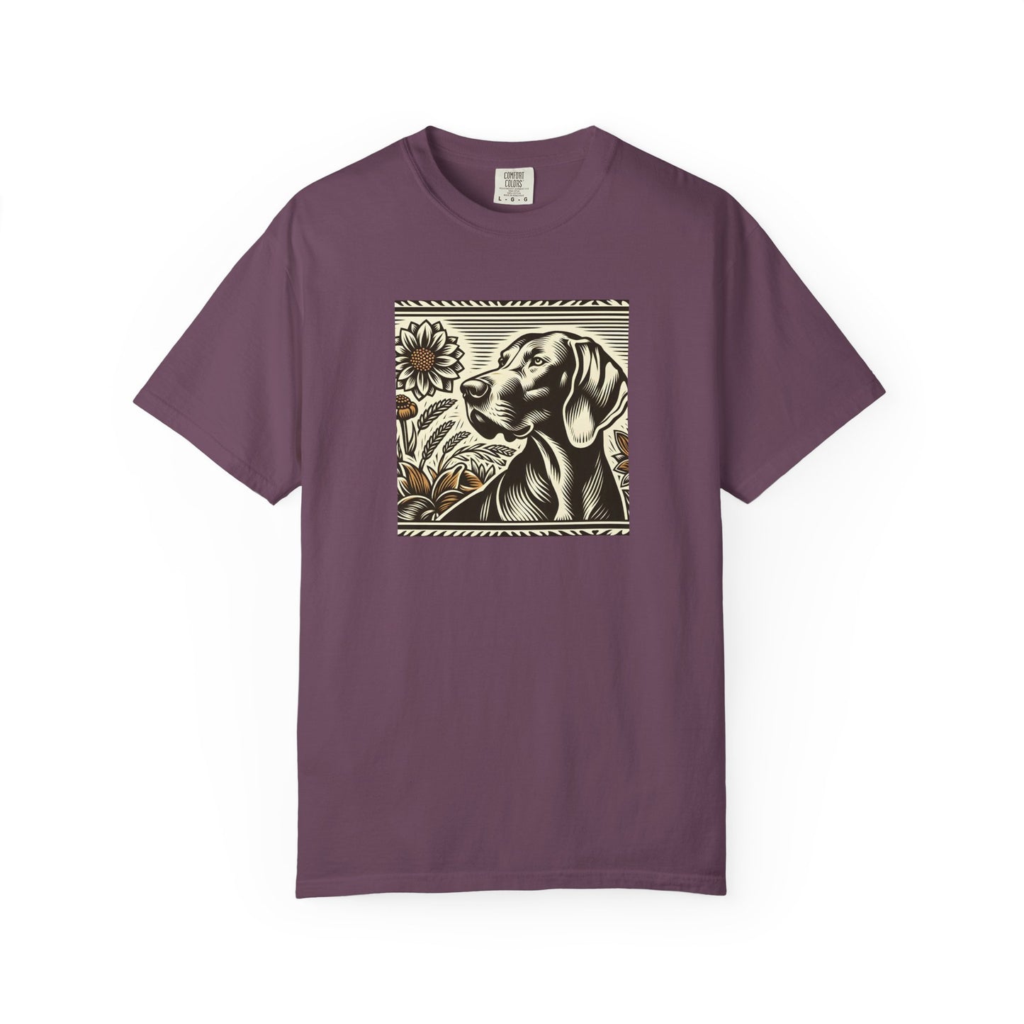 Weimaraner Dog Lover's Unisex Garment-Dyed T-Shirt with Floral Design
