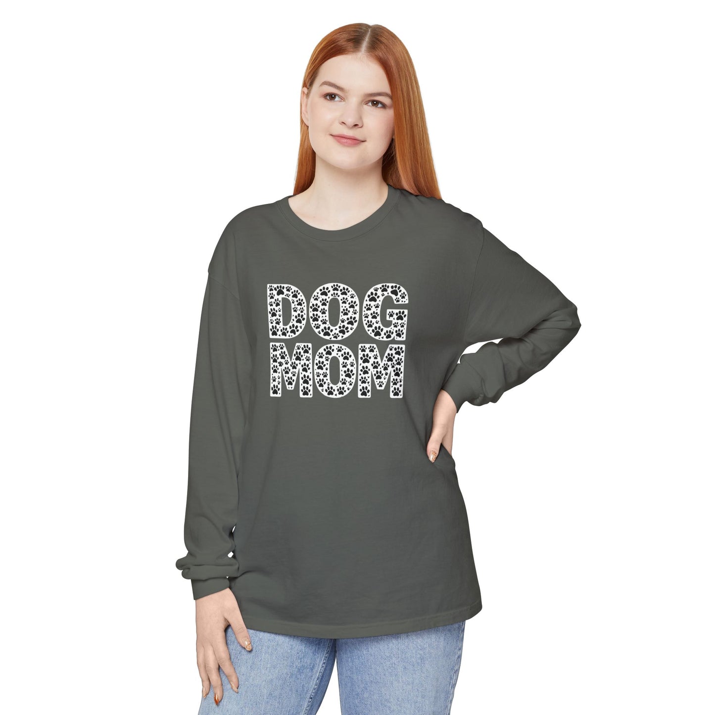 Dog Mom Long Sleeve T-Shirt, Gift for Dog Lovers, Casual Wear, Pet Owner Apparel, Unisex Dog Themed Clothing