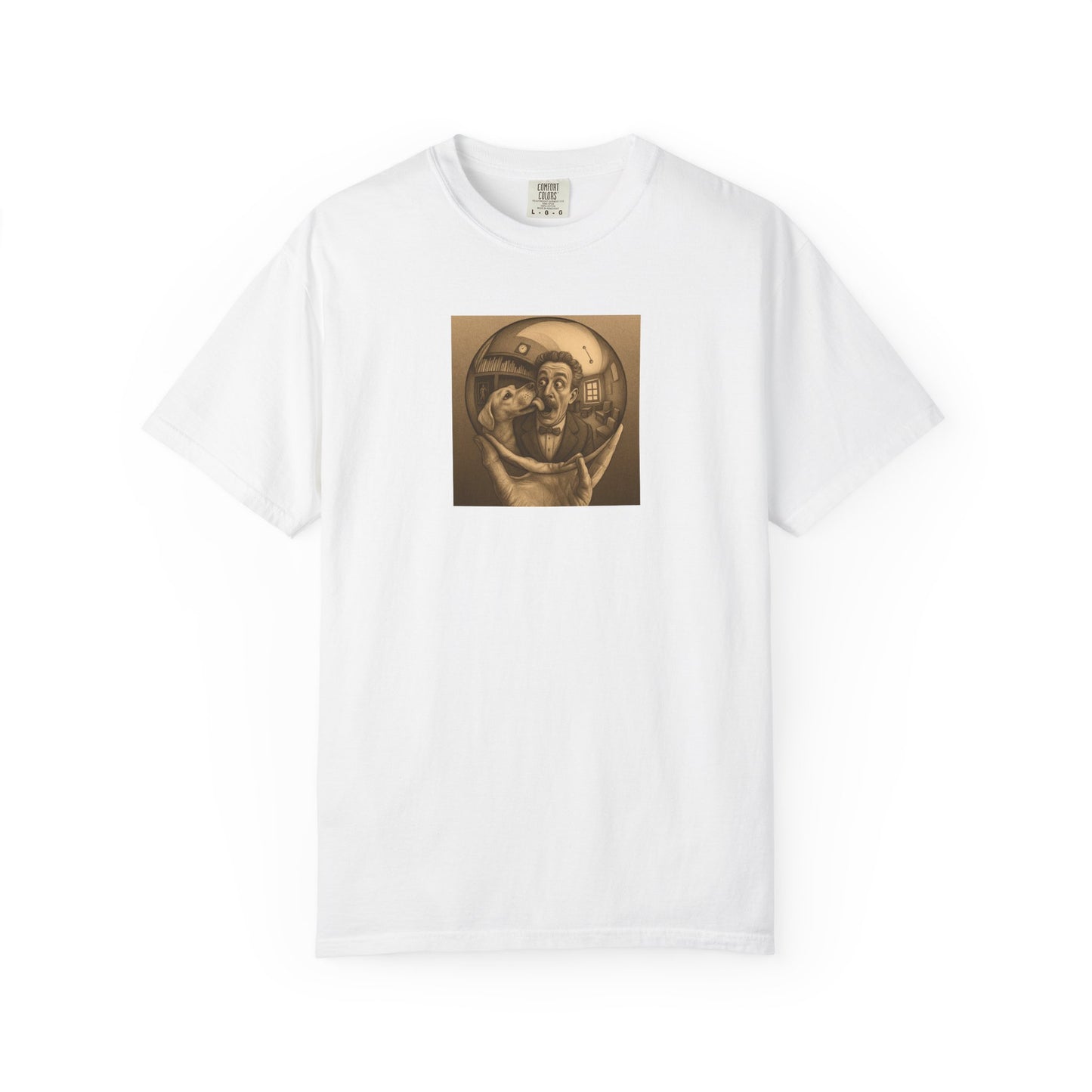 MC Escher and His Dog Unisex Garment-Dyed T-shirt - Retro Design for Creative Souls