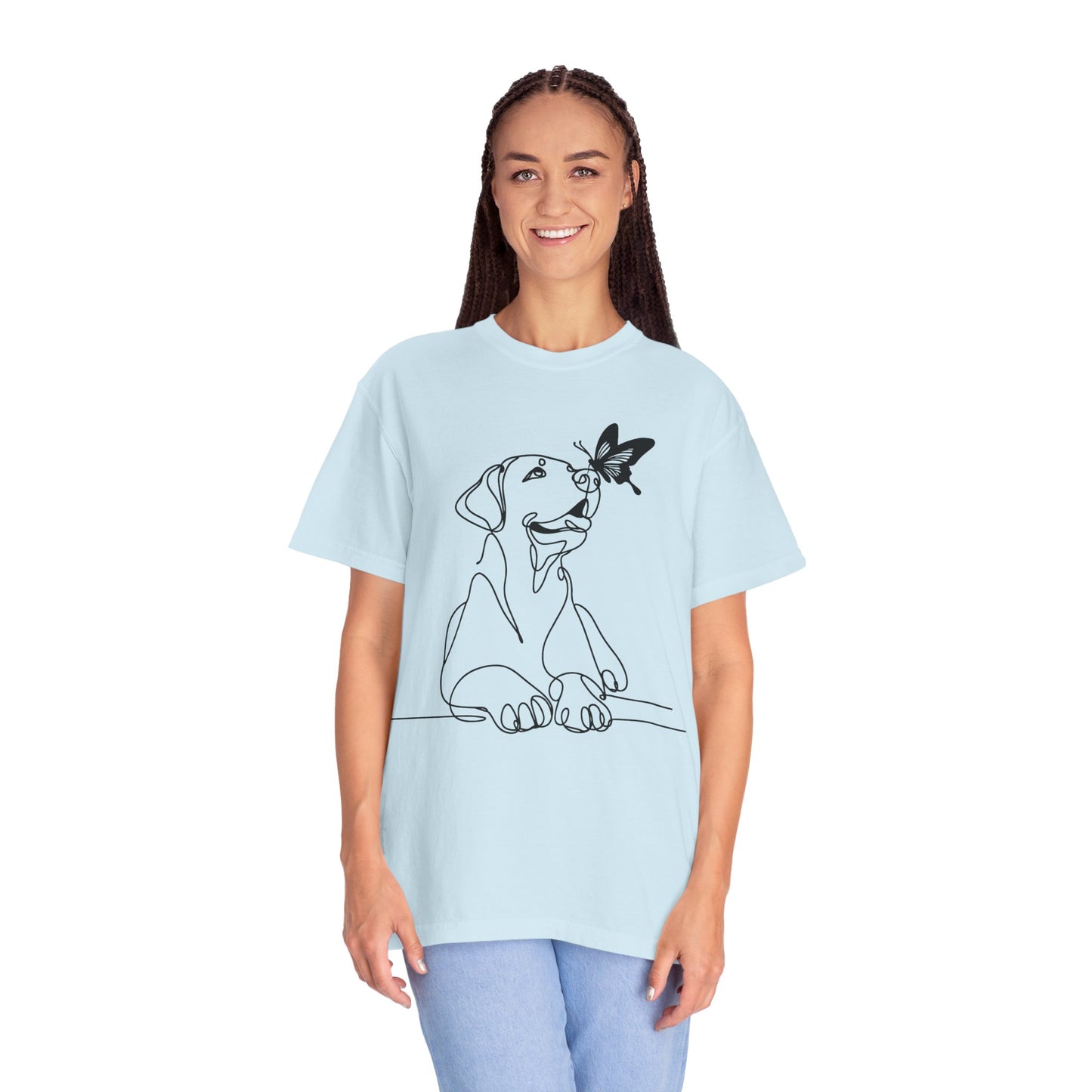 Adorable Dog and Butterfly T-Shirt, Cute Pet Tee, Dog Lover Gift, Casual Wear, Animal Lover Apparel, Birthday Gift for Dog Owners