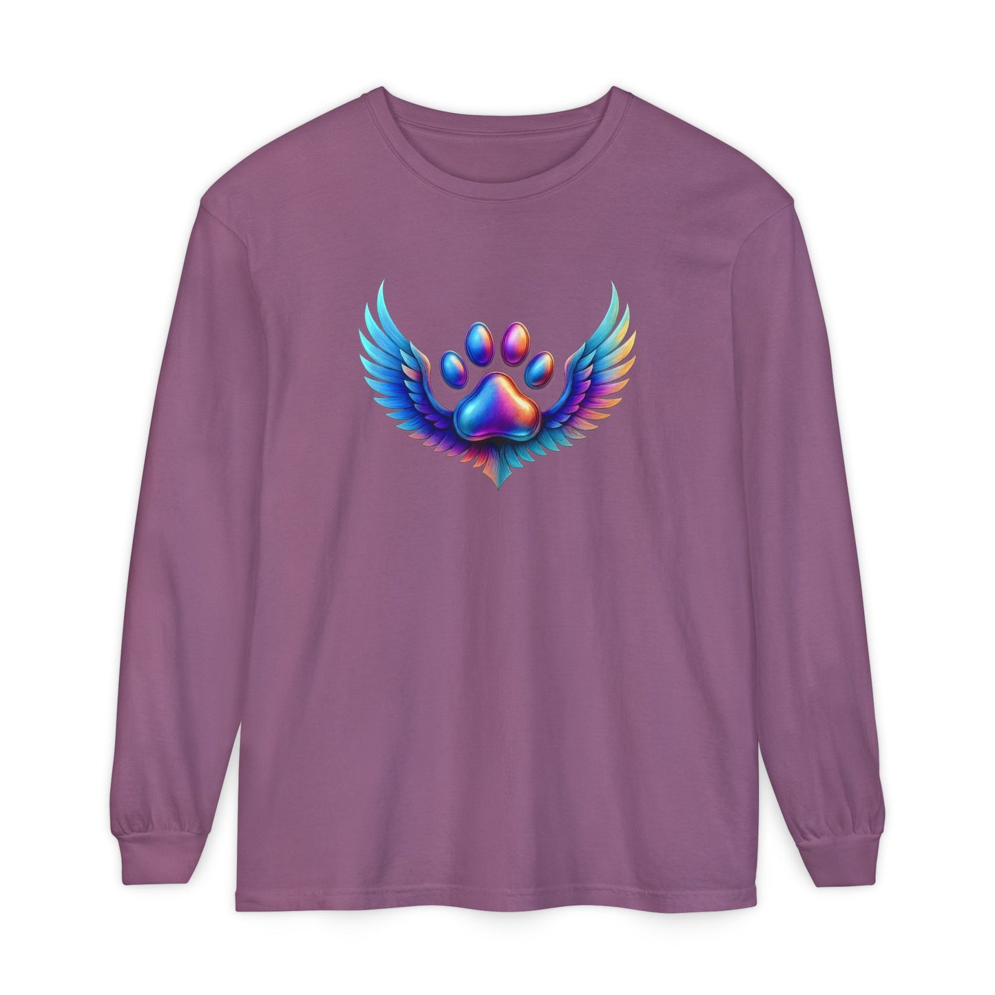 Colorful Paw Print Long Sleeve T-Shirt, Animal Lover Gift, Pet Memorial Tee, Winged Paw Shirt, Unisex Graphic Tee