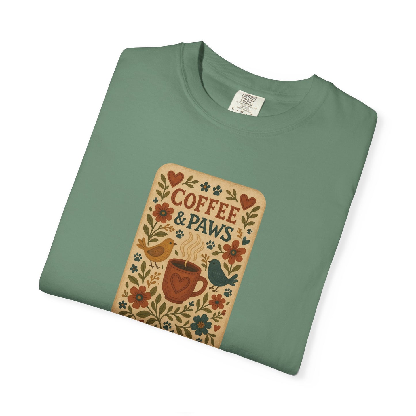 Coffee and Paws Unisex T-Shirt | Cute Pet Lover Tee, Gift for Dog Owners, Casual Wear, Animal Lover Apparel, Perfect for Coffee Lovers