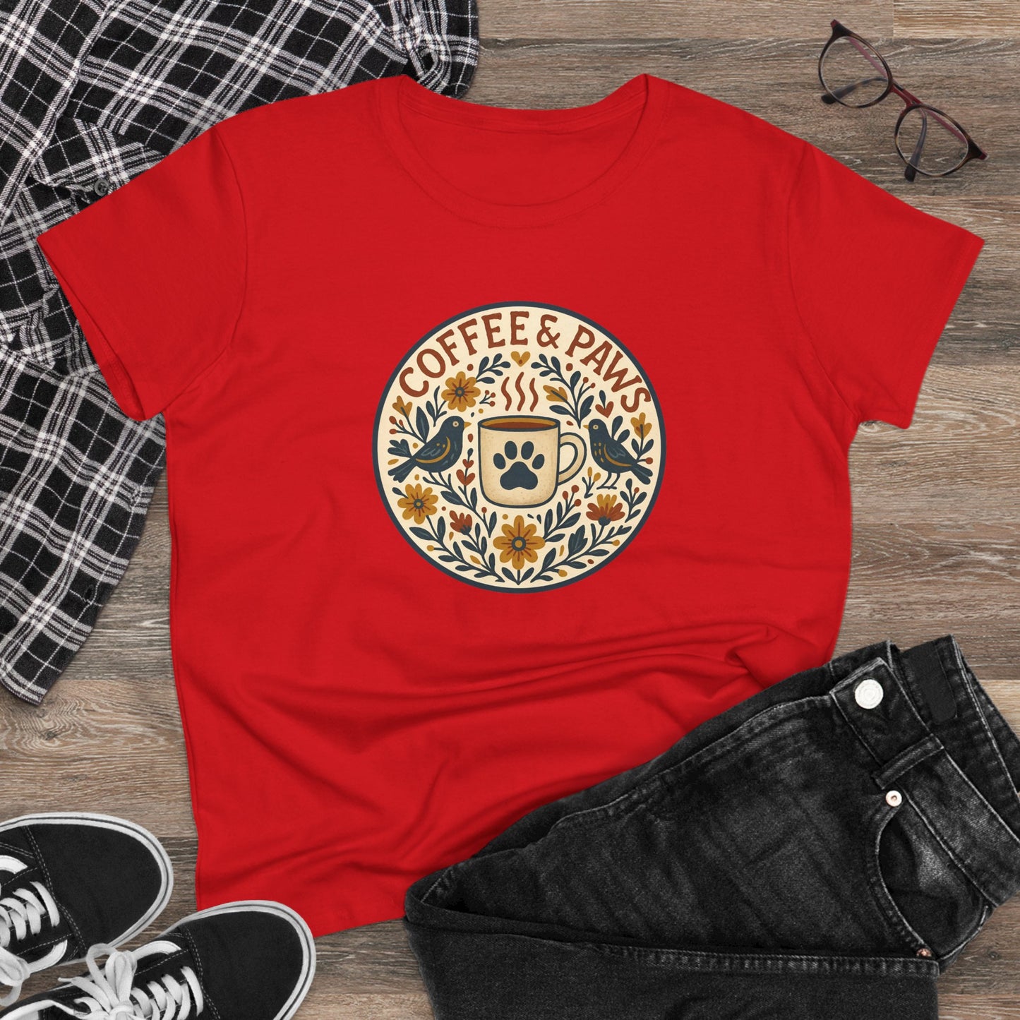 Cozy Coffee & Paws Tee, Casual Animal Lover T-Shirt, Gift for Pet Owners, Cute Coffee Shirt, Summer Essentials, Coffee Lover Apparel