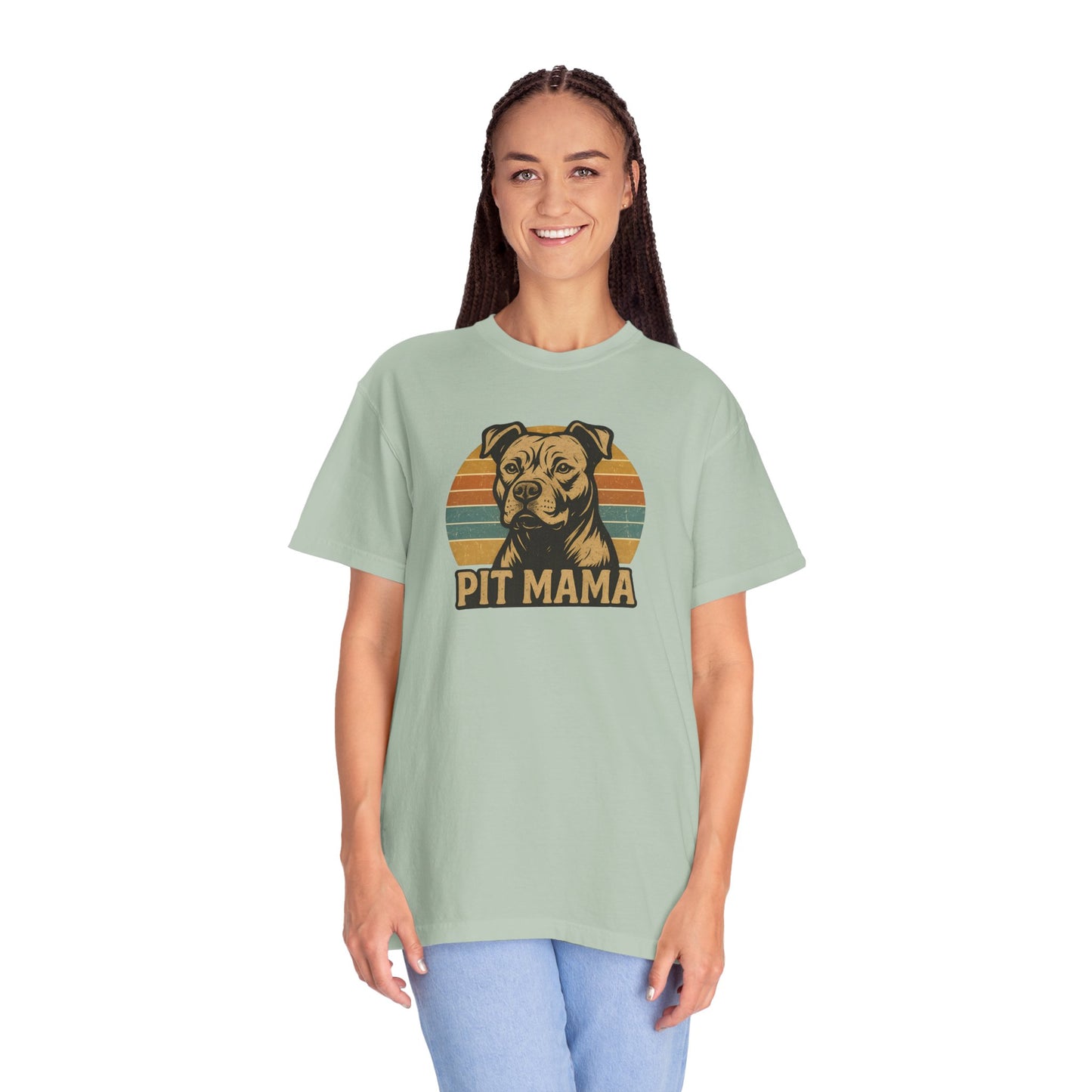 Retro Pit Mama T-Shirt | Garment-Dyed Tee for Dog Lovers | Perfect for Casual Wear, Gifts, Birthdays, Pet Celebrations, Dog Adoption Events