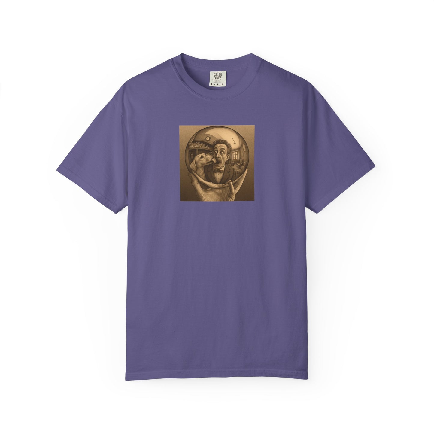 MC Escher and His Dog Unisex Garment-Dyed T-shirt - Retro Design for Creative Souls