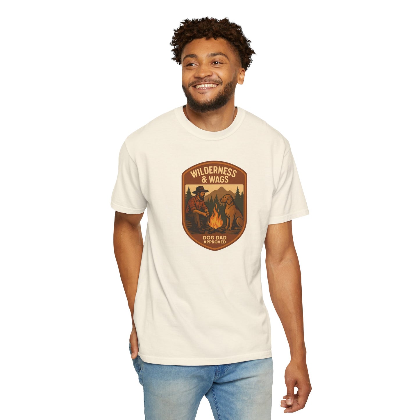 Wilderness & Wags Dog Dad Unisex T-Shirt, Dog Lover Gift, Camping Tee, Father’s Day Apparel, Nature-Inspired Shirt