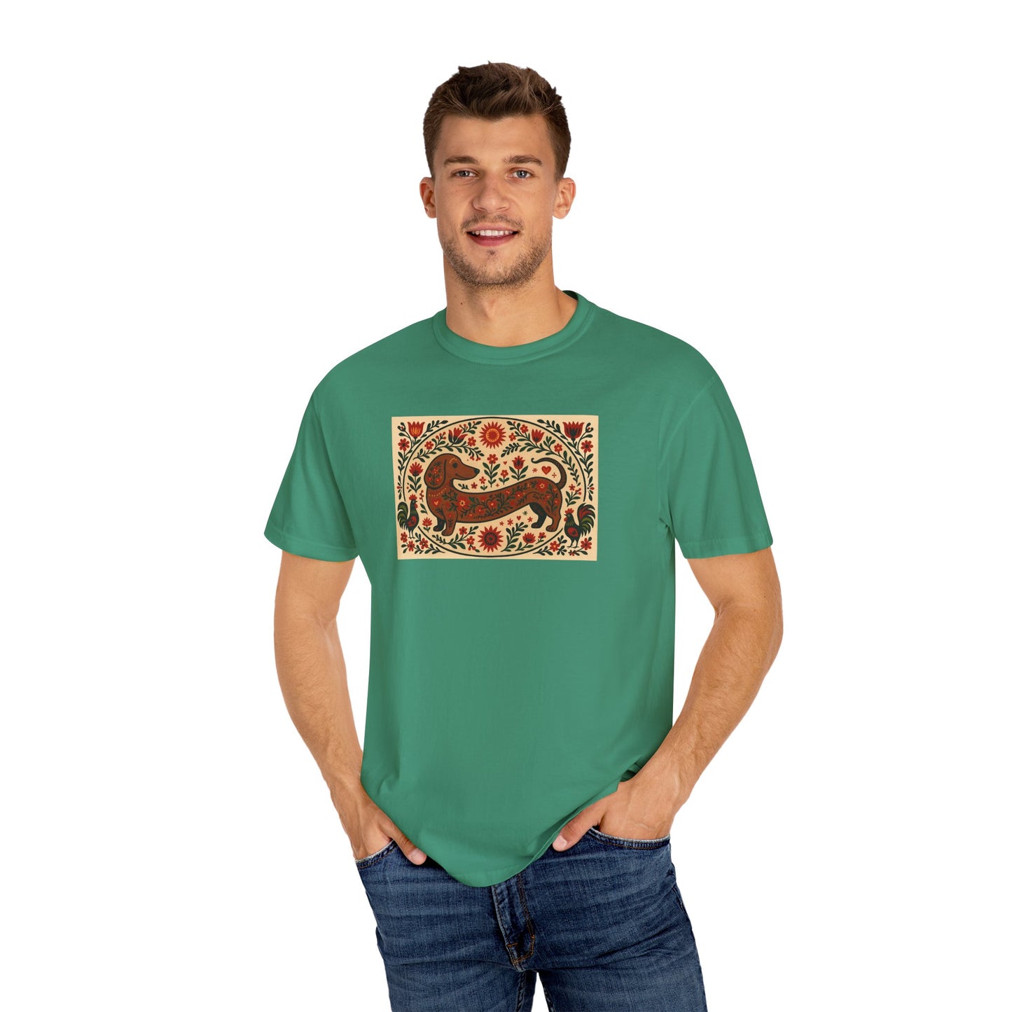 Artistic Garment-Dyed Unisex T-Shirt - Handcrafted Floral Design