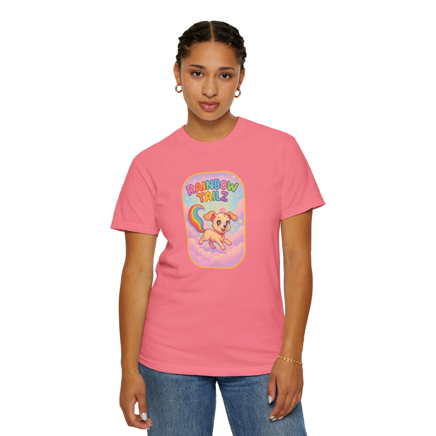 Cute Pet T-Shirt, Rainbow Tail Tee, Graphic Tee for Dog Lovers, Birthday Gift, Cozy Casual Wear, Mother's Day Gift
