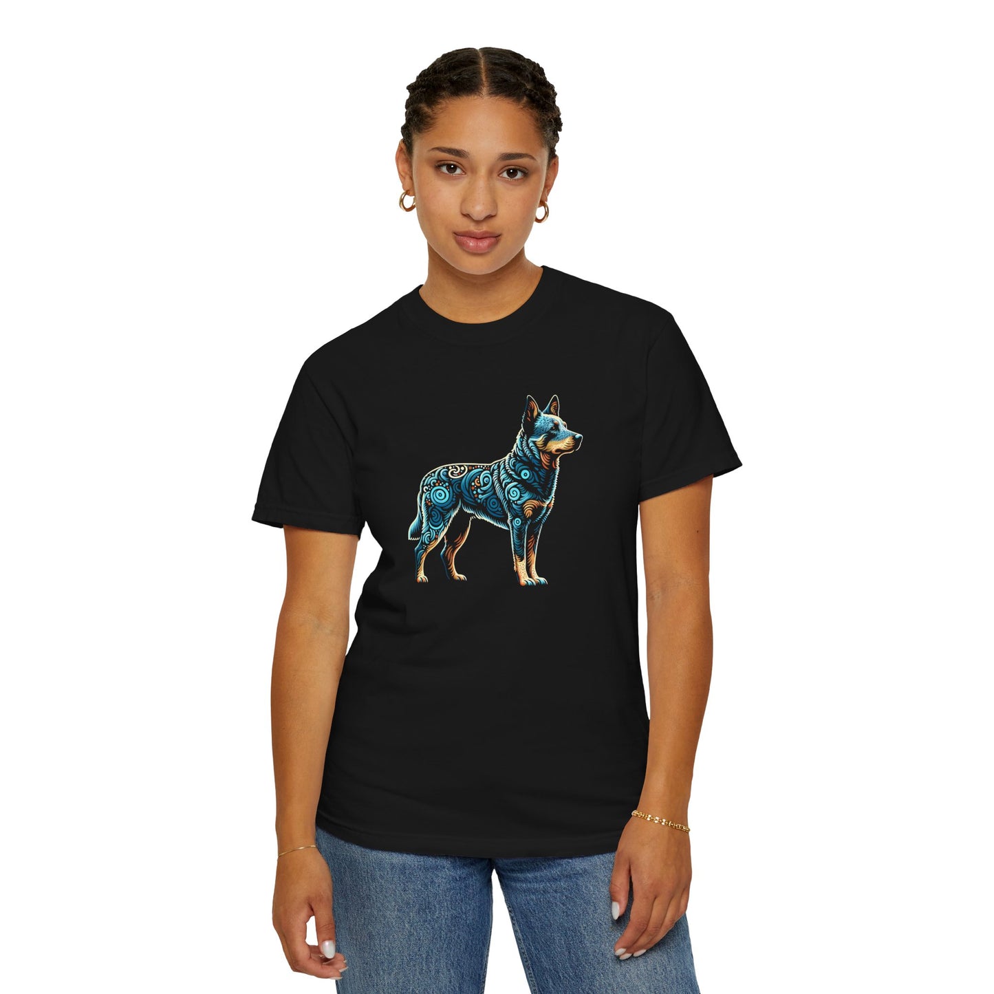 Vibrant Blue Heeler Print Unisex Garment-Dyed T-shirt - Perfect for Animal Lovers