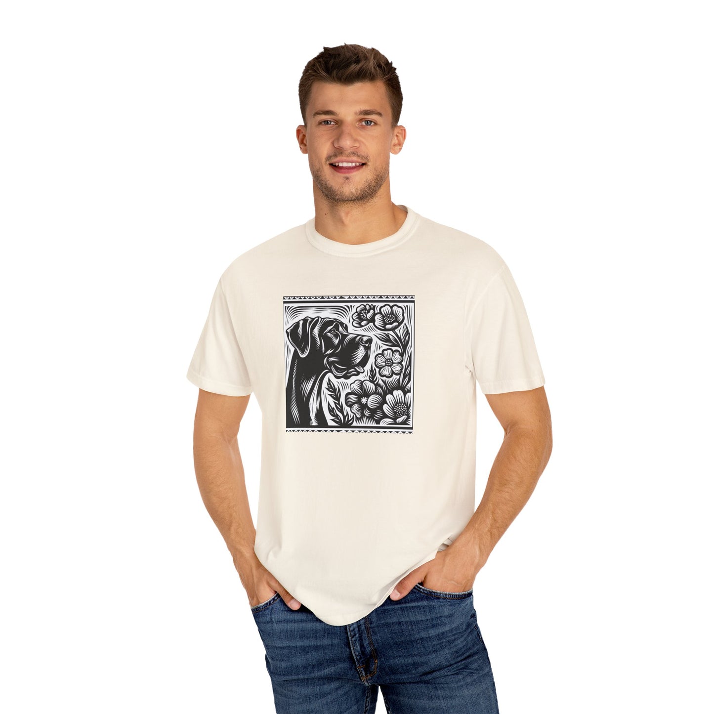 Great Dane Dog Lover's Floral Print T-Shirt | Unisex Garment-Dyed Tee