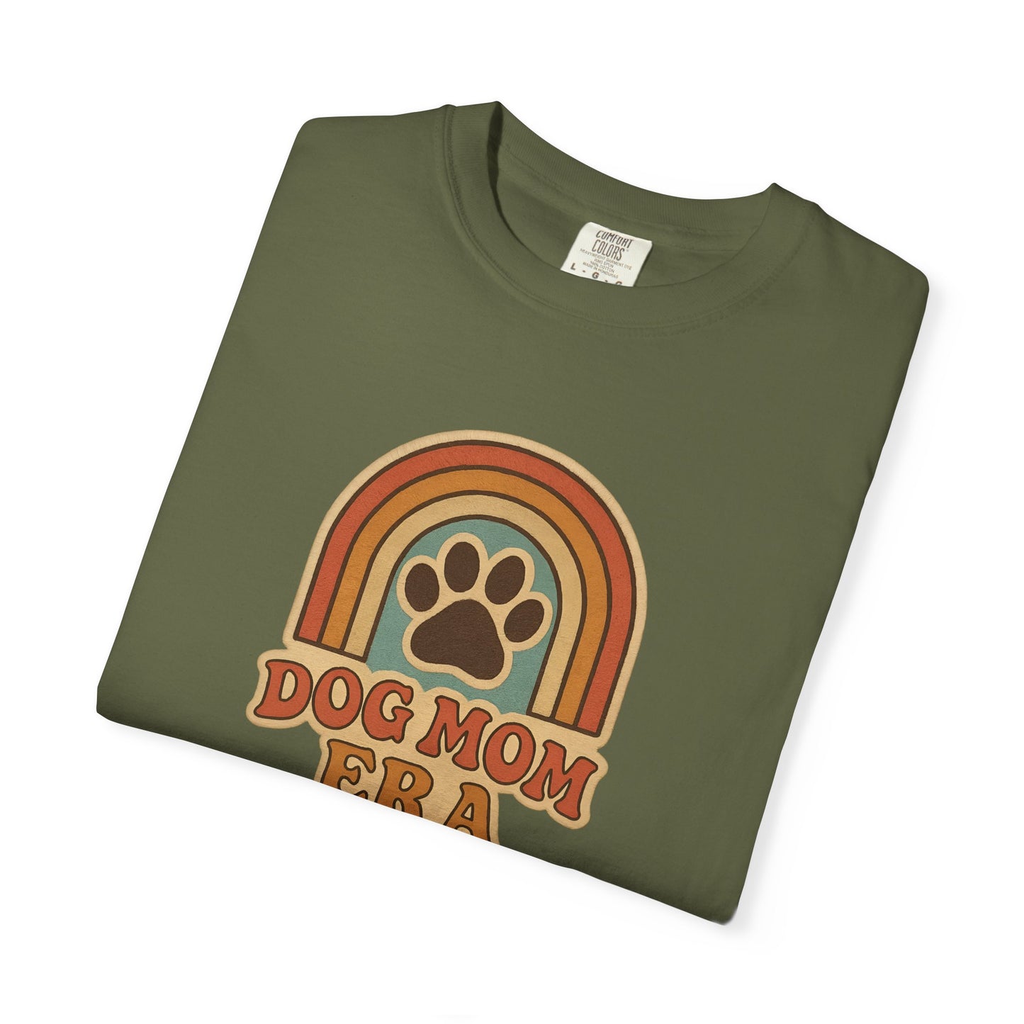 Dog Mom Era T-Shirt, Unisex Garment-Dyed Tee, Pet Lover Apparel, Gift for Dog Moms, Casual Everyday Wear, Rainbow Design