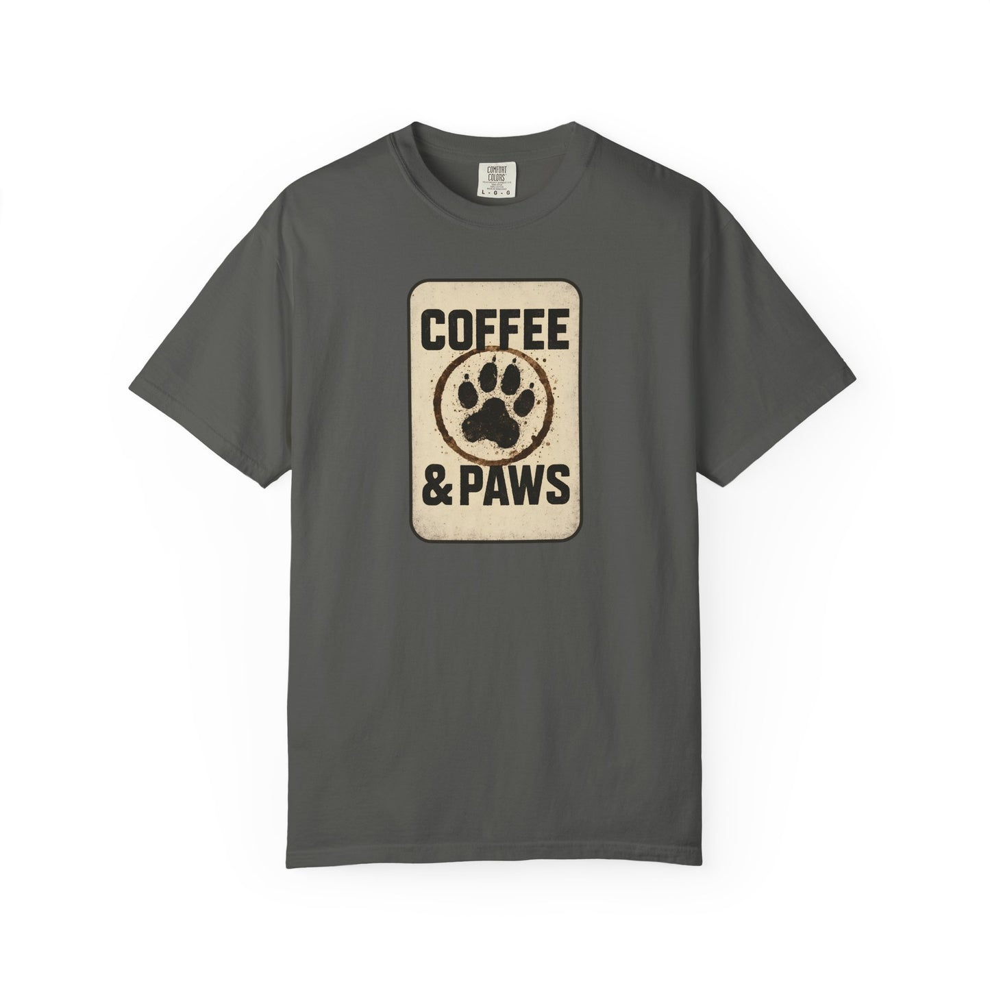 Coffee & Paws Unisex Garment-Dyed T-shirt, Dog Lover Tee, Pet Owner Gift, Coffee Lover Shirt, Animal Enthusiast Apparel, Casual Wear