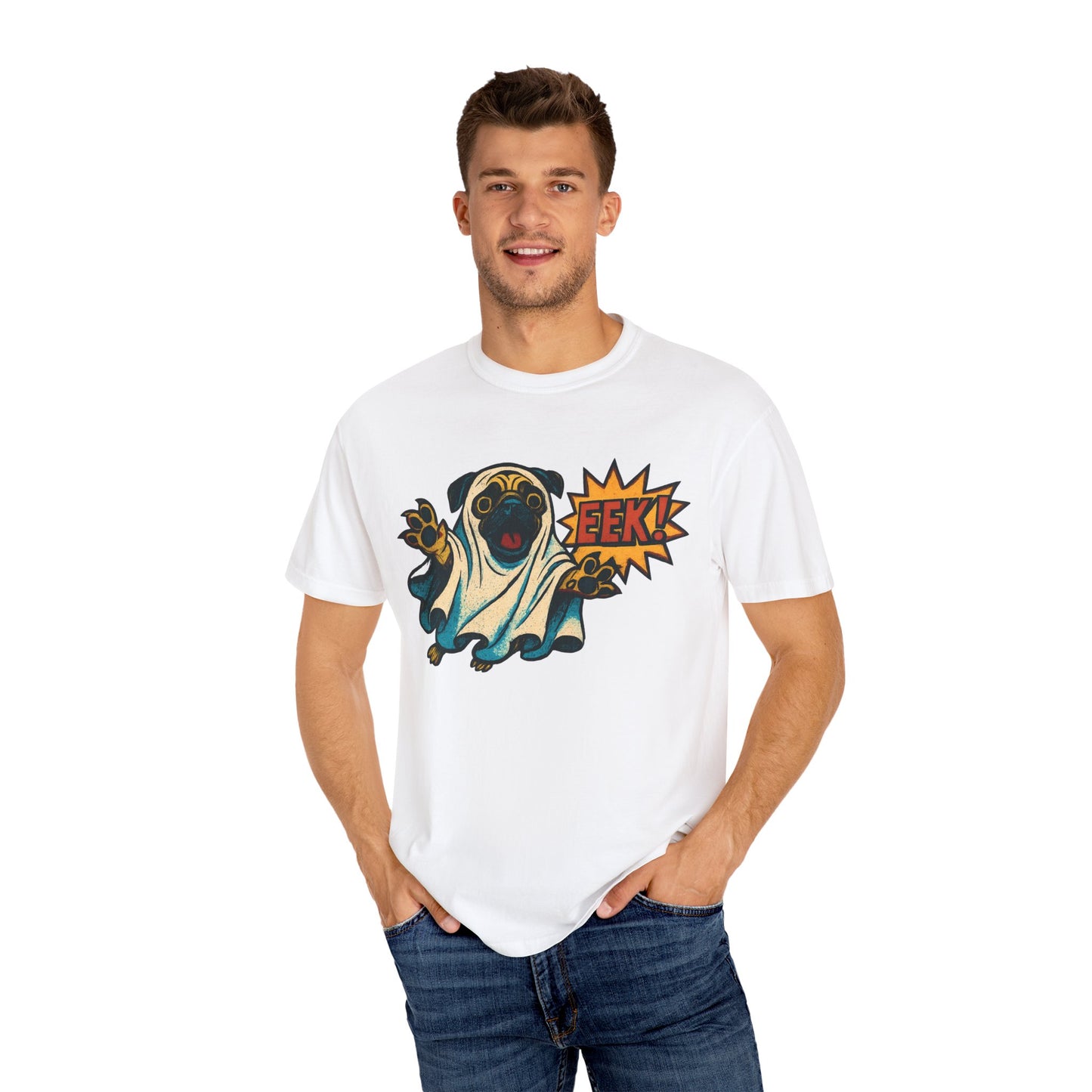 Ghostly Pug T-Shirt, Halloween Tee, Unisex T-Shirt, Funny Dog Shirt, Casual Wear, Gift for Dog Lovers, Spooky Apparel