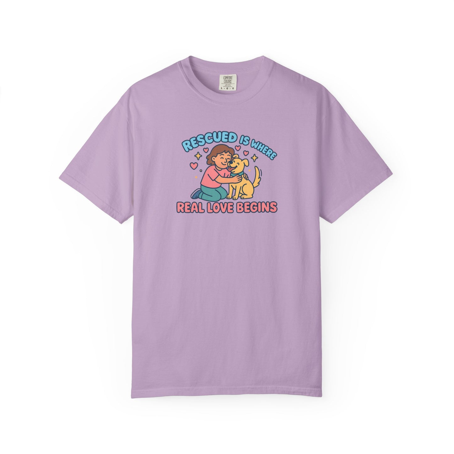 Rescued Is Where Real Love Begins Unisex T-Shirt - For Animal Lovers, Gift for Dog Owners, Adoption Awareness Tee, Casual Wear, Eco-Friendly Fashion
