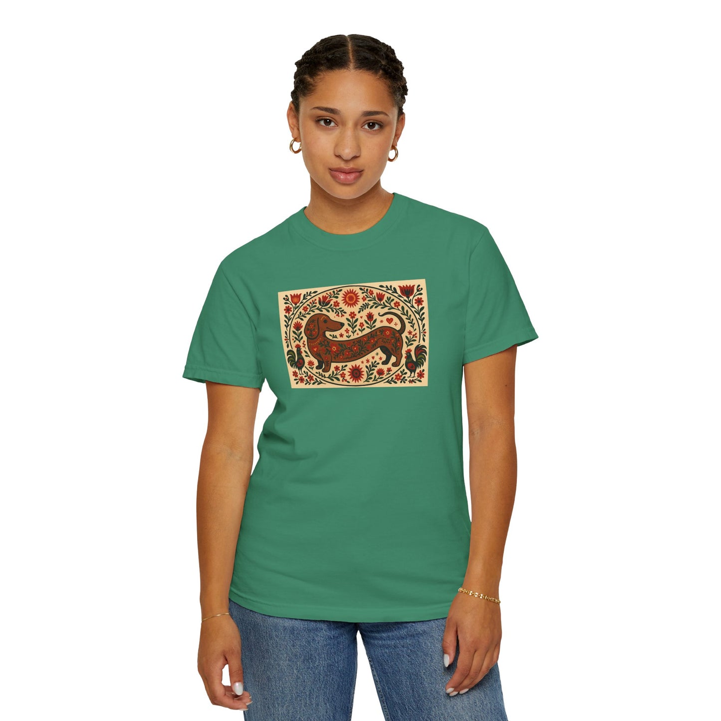 Artistic Garment-Dyed Unisex T-Shirt - Handcrafted Floral Design