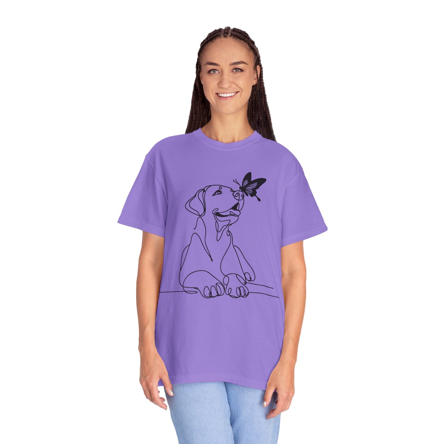 Adorable Dog and Butterfly T-Shirt, Cute Pet Tee, Dog Lover Gift, Casual Wear, Animal Lover Apparel, Birthday Gift for Dog Owners