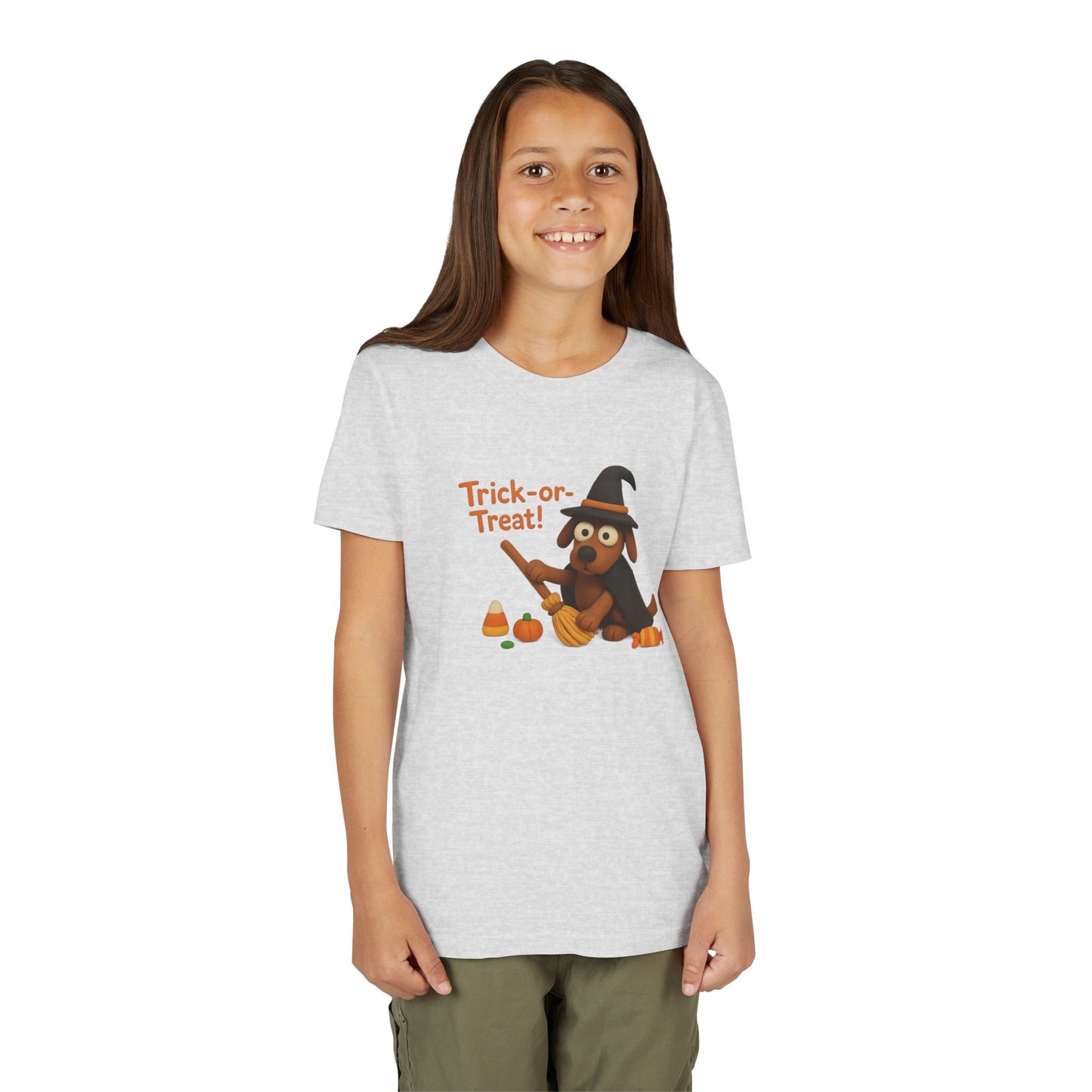 Halloween Dog Trick-or-Treat Youth Tee, Cute Kids T-Shirt, Fall Apparel, Halloween Costume, Gift for Kids, Fun Dog Shirt