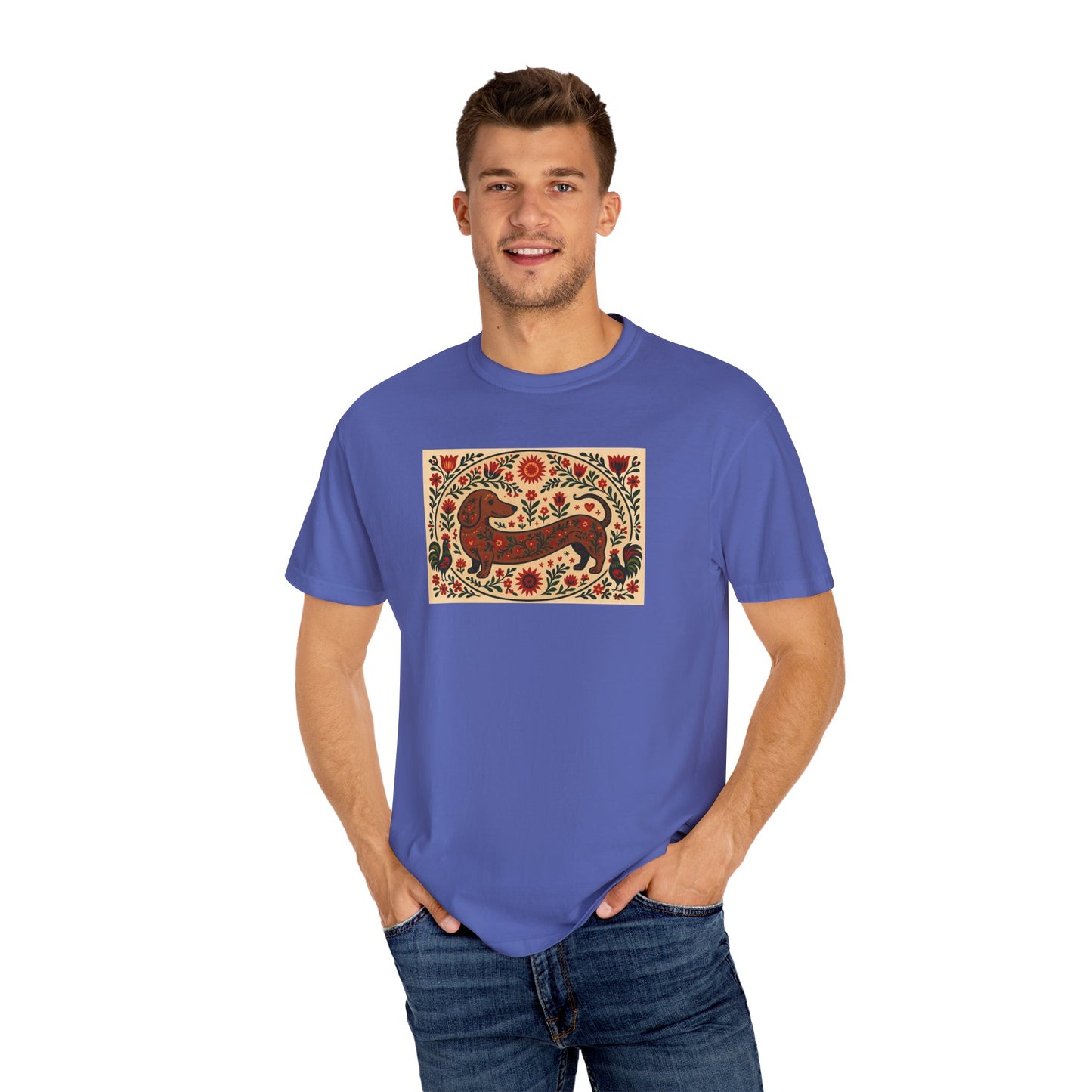 Artistic Garment-Dyed Unisex T-Shirt - Handcrafted Floral Design