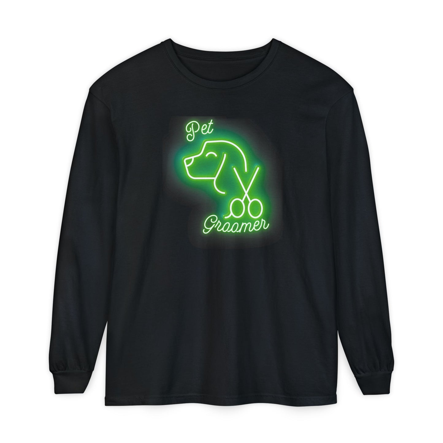 Neon Green Pet Groomer Long Sleeve T-Shirt - Perfect Gift for Dog Lovers