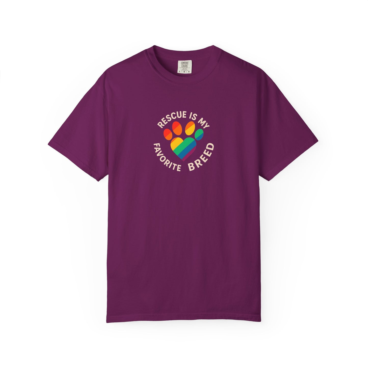 Rescue Is My Favorite Breed T-Shirt, Unisex Rainbow Dog Lover Tee, Pet Adoption Shirt, LGBTQ+ Apparel, Gift for Animal Lovers