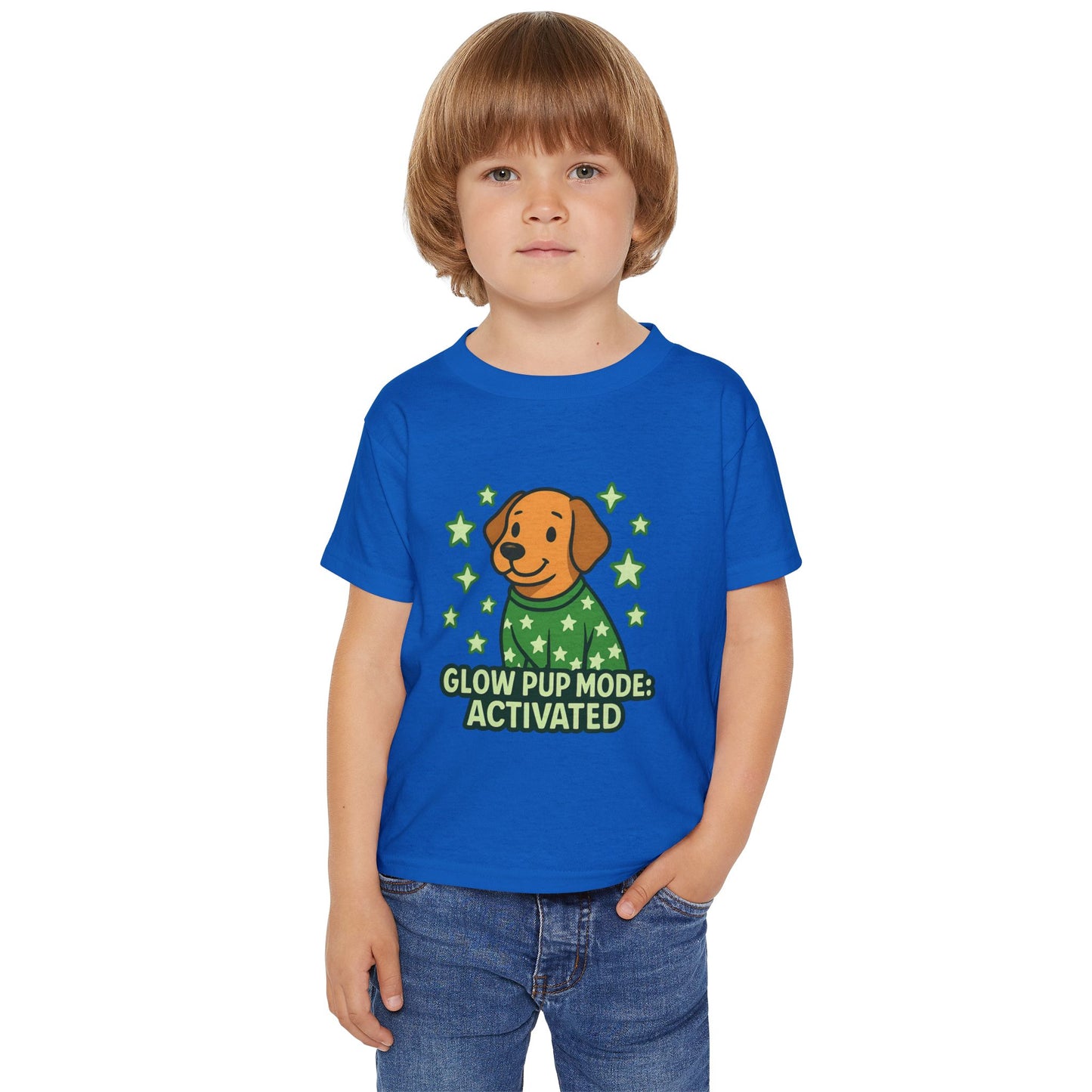 Glow Pup Mode Toddler T-Shirt, Cute Dog Shirt, Kids Graphic Tee, Pet Lover Gift, Playful Toddler Clothing