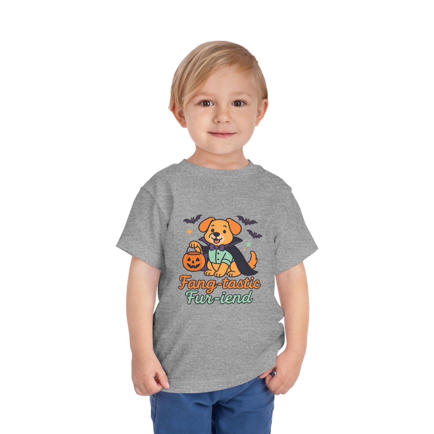 Fang-tastic Fur-iend Toddler Tee, Halloween Shirt for Kids, Cute Dog Graphic Tee, Toddler Halloween Outfit, Fall Celebration T-Shirt