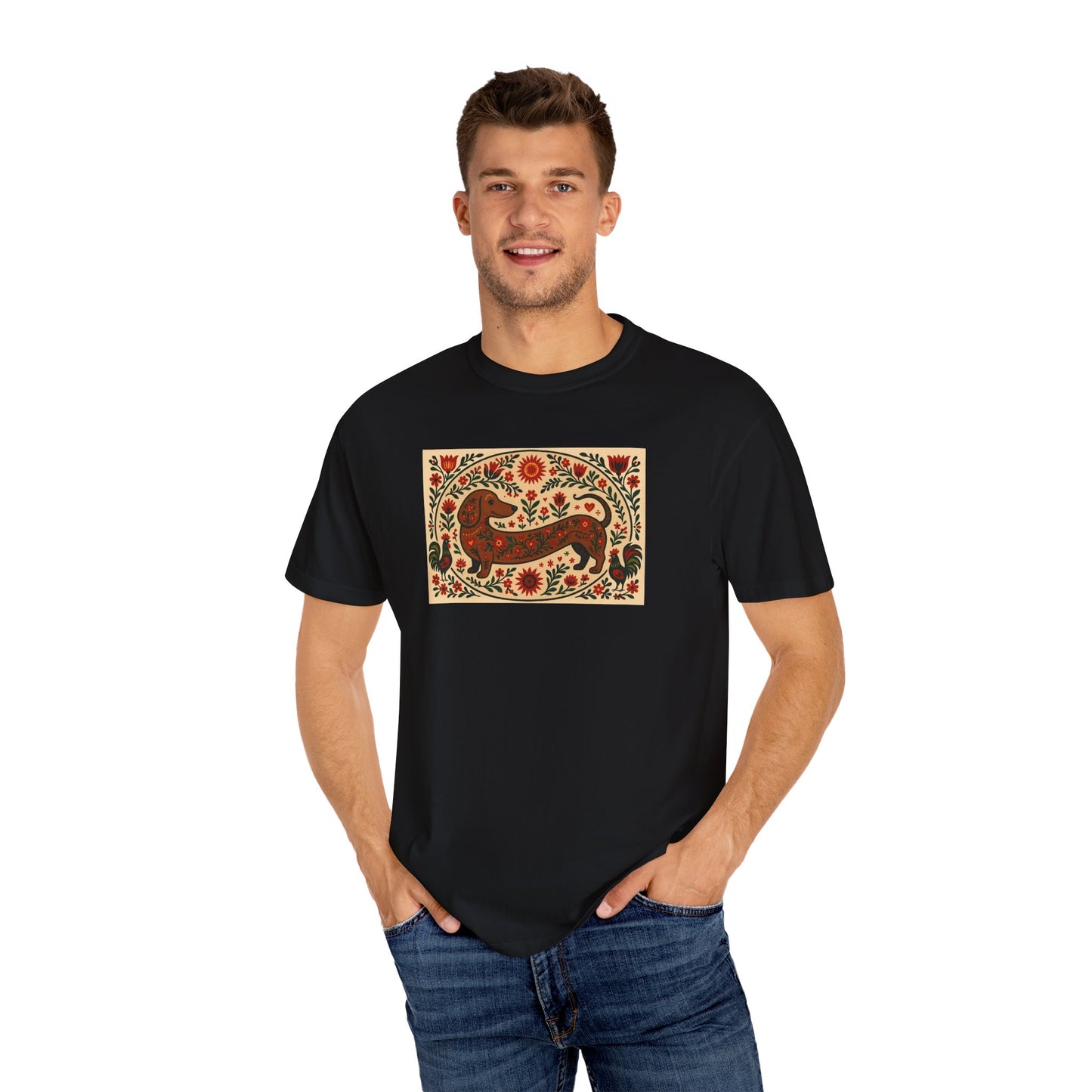 Artistic Garment-Dyed Unisex T-Shirt - Handcrafted Floral Design