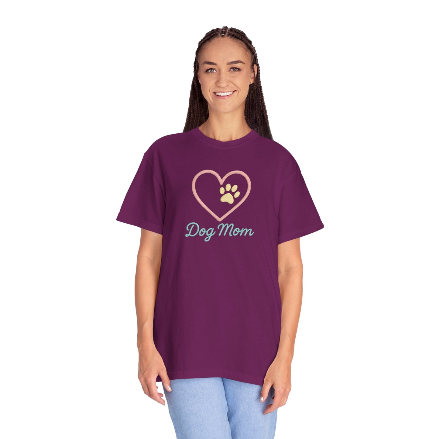 Dog Mom T-Shirt, Garment-Dyed Tee for Dog Owners, Perfect Gift for Pet Lovers, Casual Wear, Animal Lover Shirt