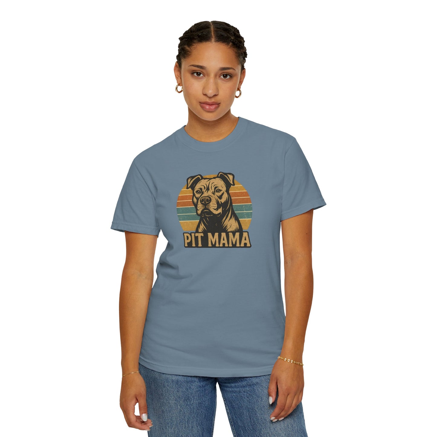 Retro Pit Mama T-Shirt | Garment-Dyed Tee for Dog Lovers | Perfect for Casual Wear, Gifts, Birthdays, Pet Celebrations, Dog Adoption Events