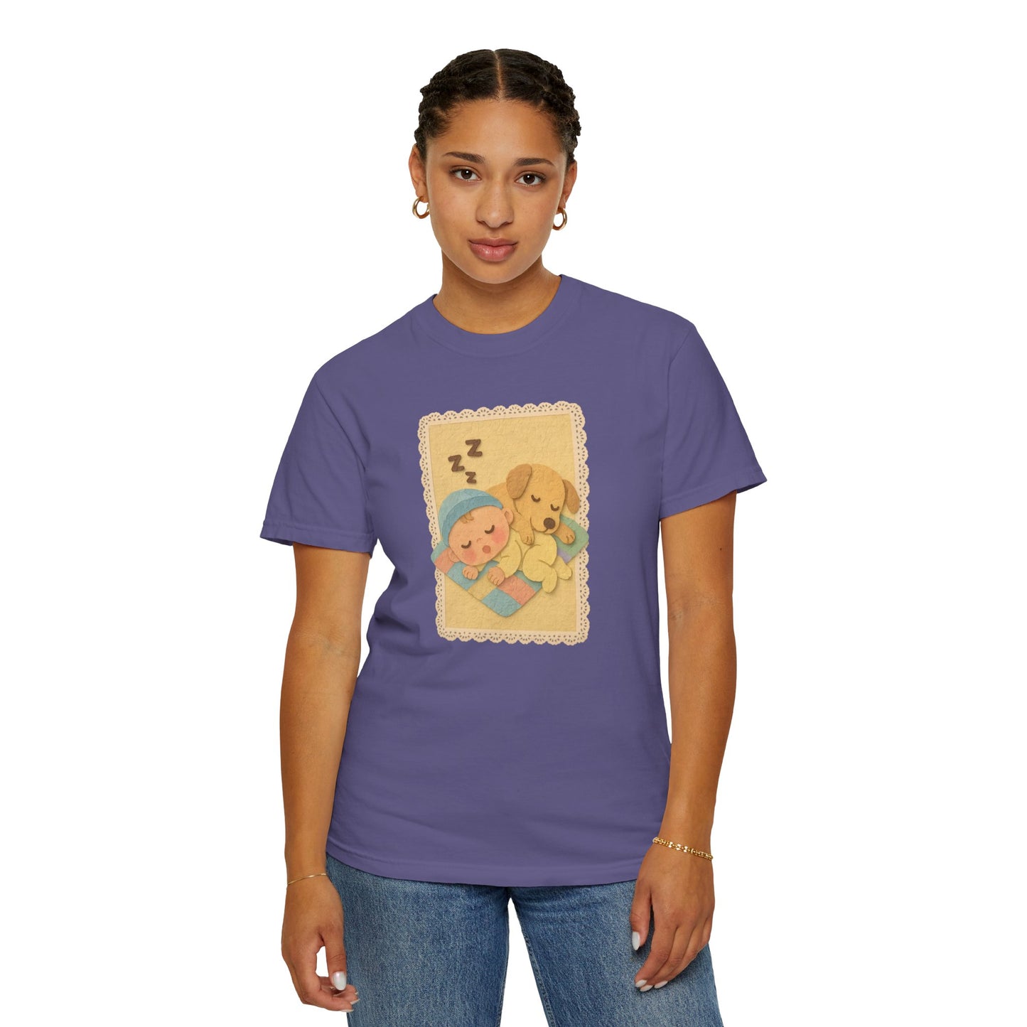 Cute Dreamy T-Shirt, Cartoon Sleepy Baby and Puppy Design, Cozy Gift for Kids, Fun Sleepwear, Nursery Decor, Pet Lover Gift