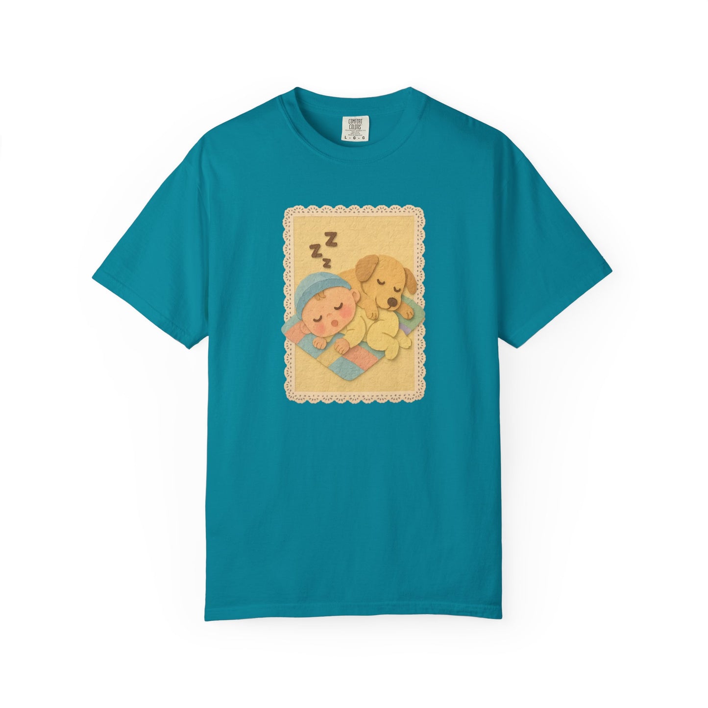 Cute Dreamy T-Shirt, Cartoon Sleepy Baby and Puppy Design, Cozy Gift for Kids, Fun Sleepwear, Nursery Decor, Pet Lover Gift