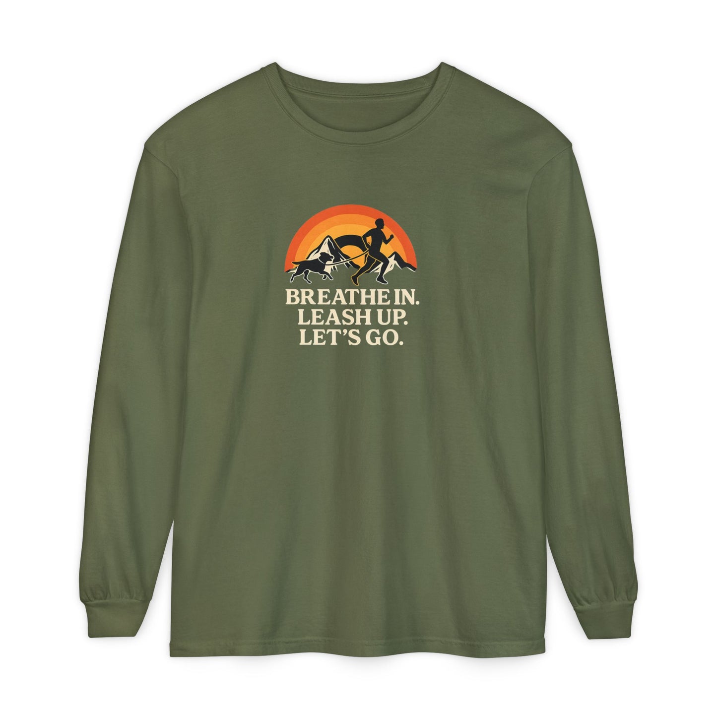 Canicross Unisex Long Sleeve T-Shirt - 'Breathe In, Leash Up, Let's Go'