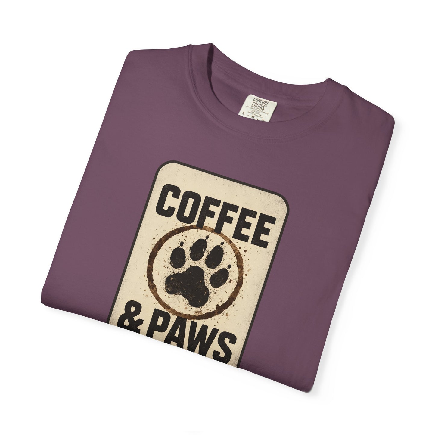 Coffee & Paws Unisex Garment-Dyed T-shirt, Dog Lover Tee, Pet Owner Gift, Coffee Lover Shirt, Animal Enthusiast Apparel, Casual Wear