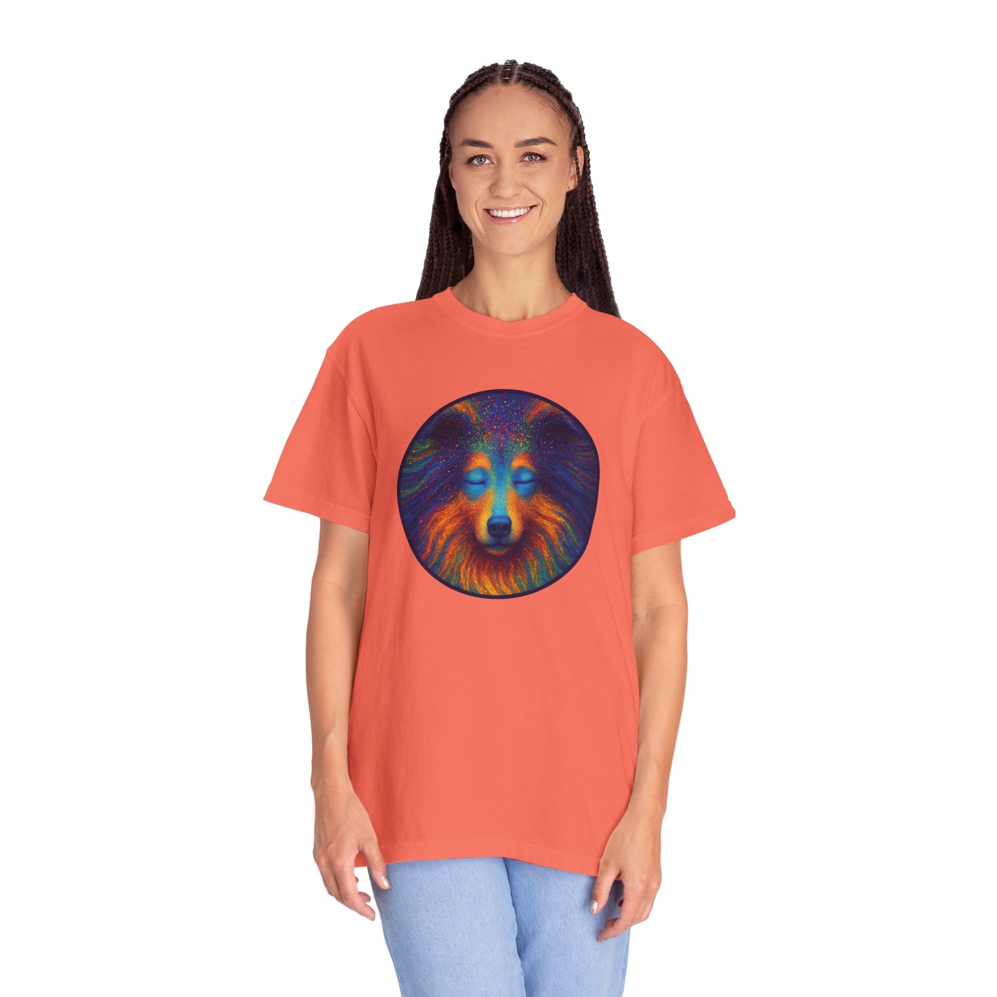Vibrant Art T-Shirt, Psychedelic Collie Shirt, Unisex Tee, Unique Graphic Tee, Bohemian Style T-Shirt, Nature Lover Gift