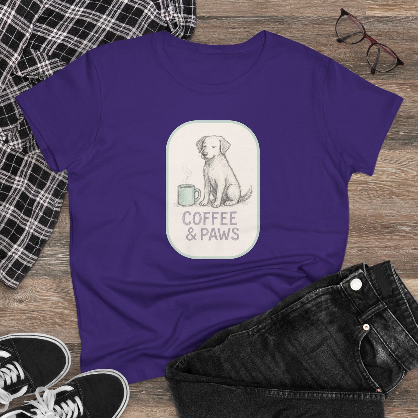Copy of Coffee & Paws Women's Tee - Cozy Cotton Shirt for Pet Lovers, Casual Wear, Gift for Dog Owners, Dog Mom Merchandise, Animal Lover Tee