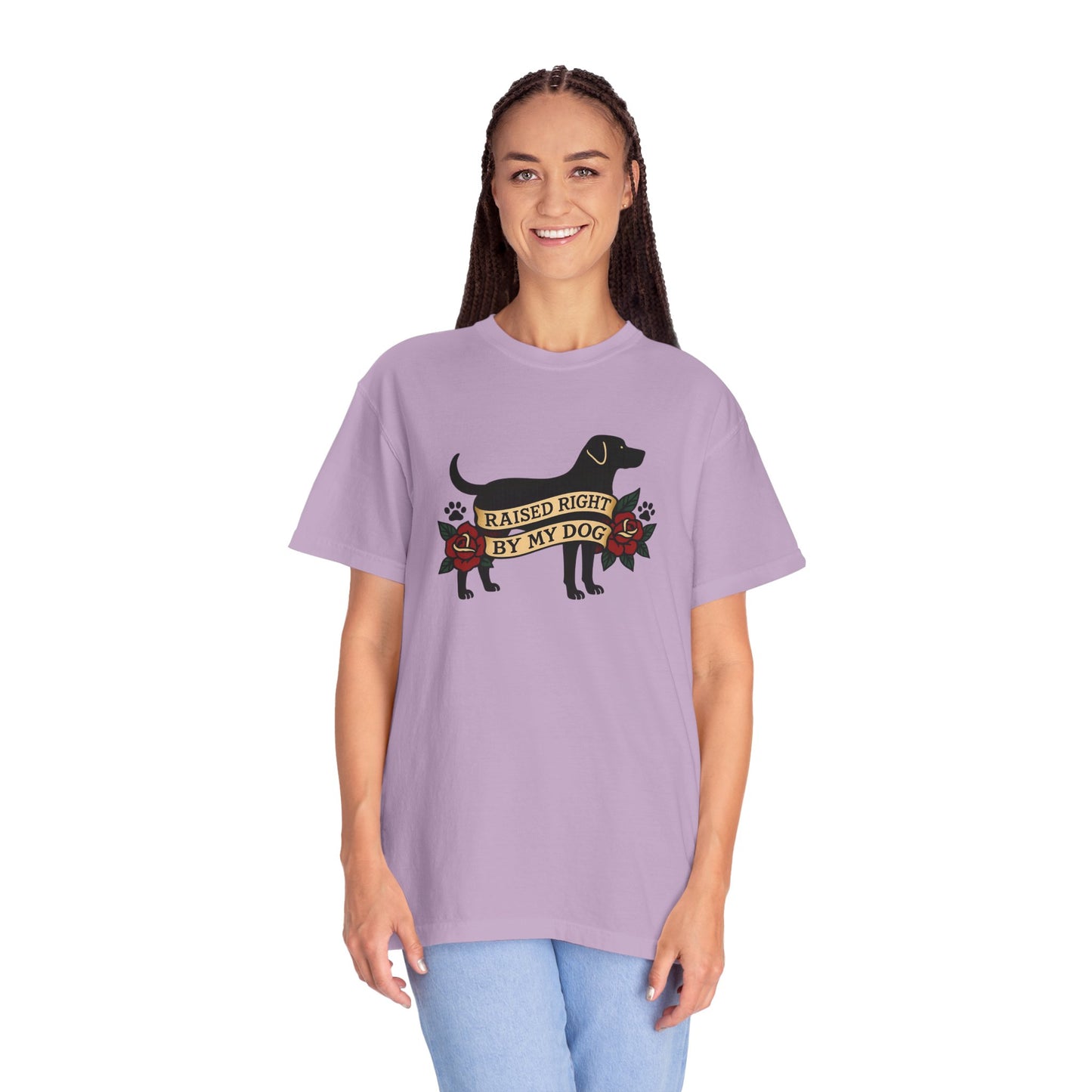 Raised Right by My Dog Tee, Unisex Pet-Themed Apparel, Gift for Dog Owners, Cute Canine Shirt