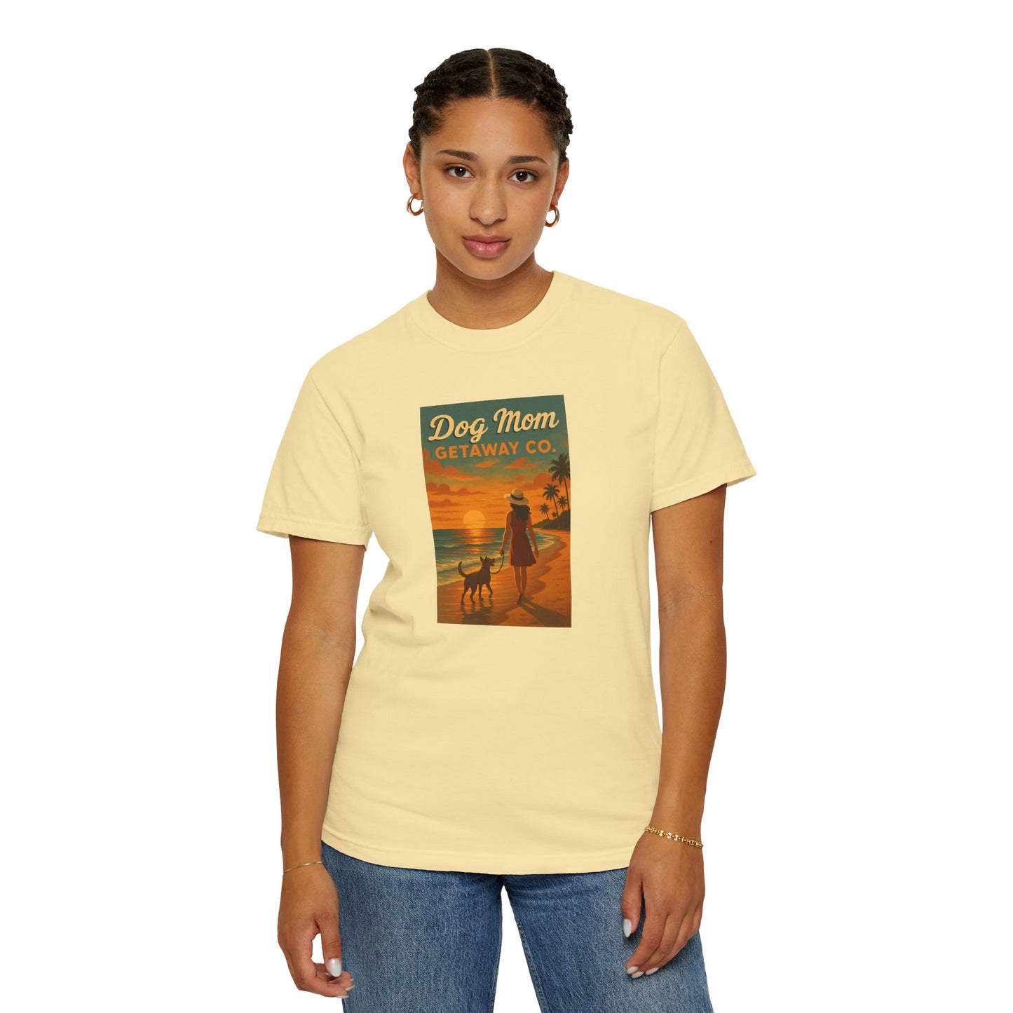 Dog Mom Sunset Tee, Unisex T-Shirt, Dog Lover Gift, Summer Vacation Shirt, Pet Parent Apparel, Casual Everyday Wear