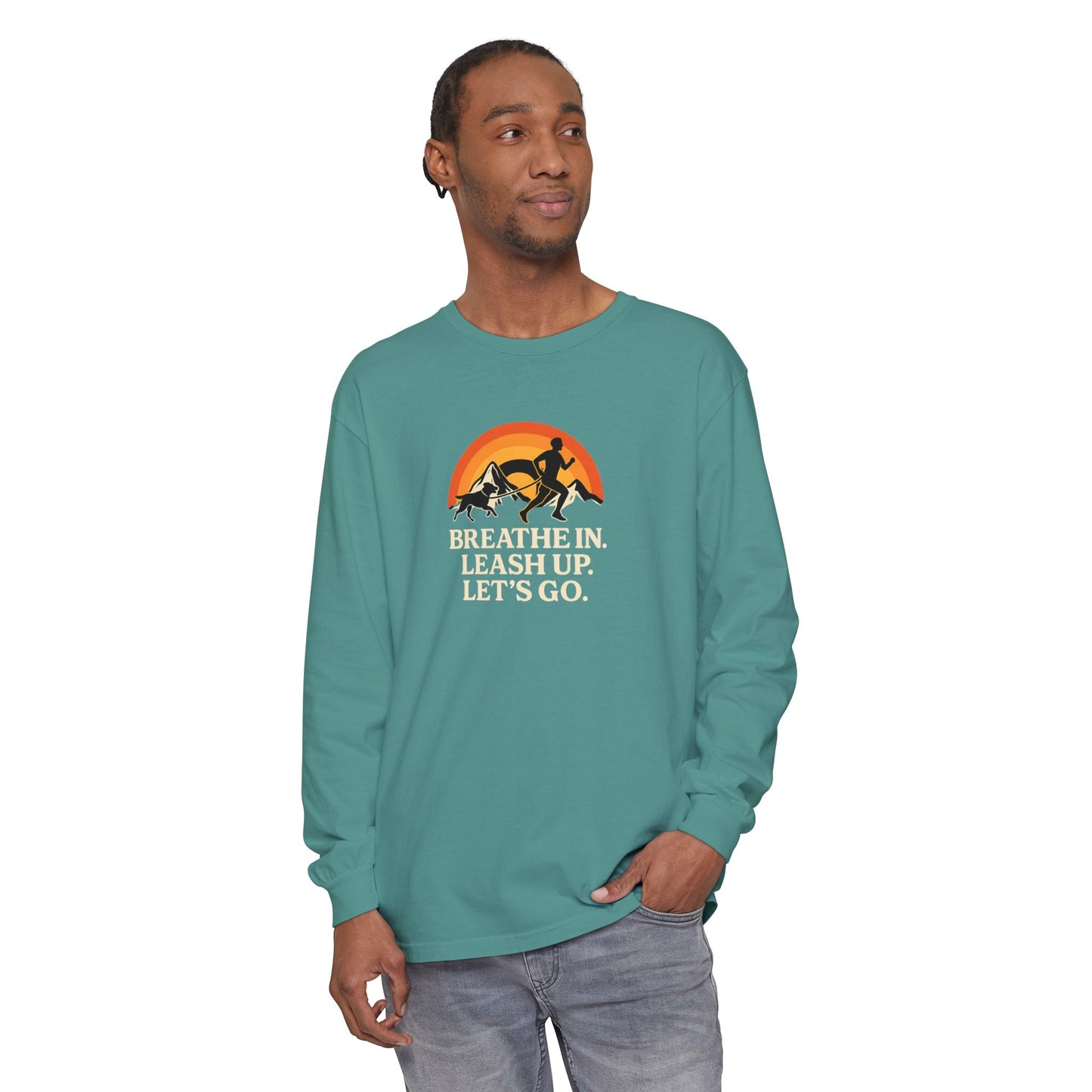 Canicross Unisex Long Sleeve T-Shirt - 'Breathe In, Leash Up, Let's Go'